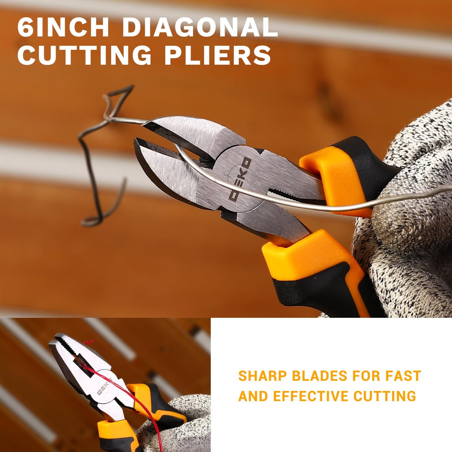 DEKOPRO 6PCS Pliers Set, Plier Set with 10" Groove Joint, 8" Long Nose, 8" Slip Joint, 8" Linesman Plier, 8" Adjustable Wrench and 6" Diagonal Pliers with Storage Bag for DIY & Home Use