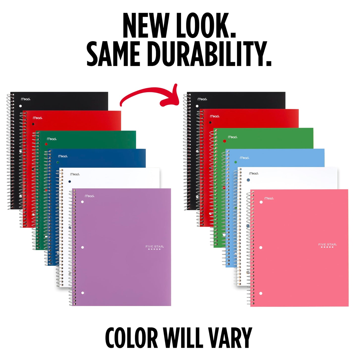 Five Star 1-Subject Spiral Notebook, 8.5" x 11" Paper Size, College Ruled, 200 Pages/100 Sheets, Neat Sheet Perforated Pages, Wirebound, Assorted Colour Poly Covers, 6-Pack (38052)