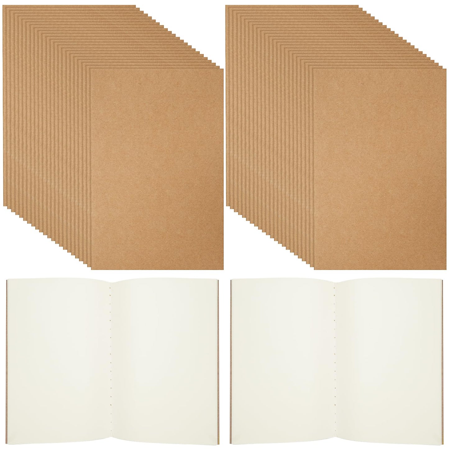 50 Pack A5 Kraft Notebooks, 8.3 x 5.5 Inch Journal Notebook Bulk Blank Paper Sketchbooks, Kraft Composition Notepad Travel Notebook Journals for Office School Supplies (60 Pages, 30 Sheets)