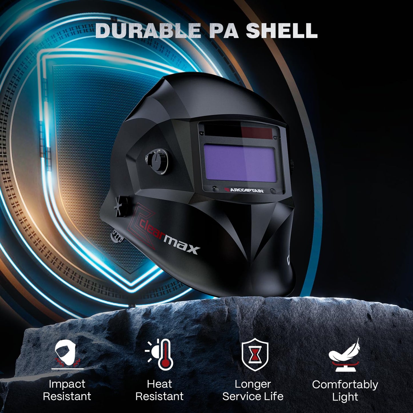 ARCCAPTAIN Welding Helmet Auto Darkening, True Color Solar Powered Welding Mask with 4 Arc Sensor, 1/1/1/1 Optical Clarity and Adjustable Shade 4/9-13 Welder Helmet