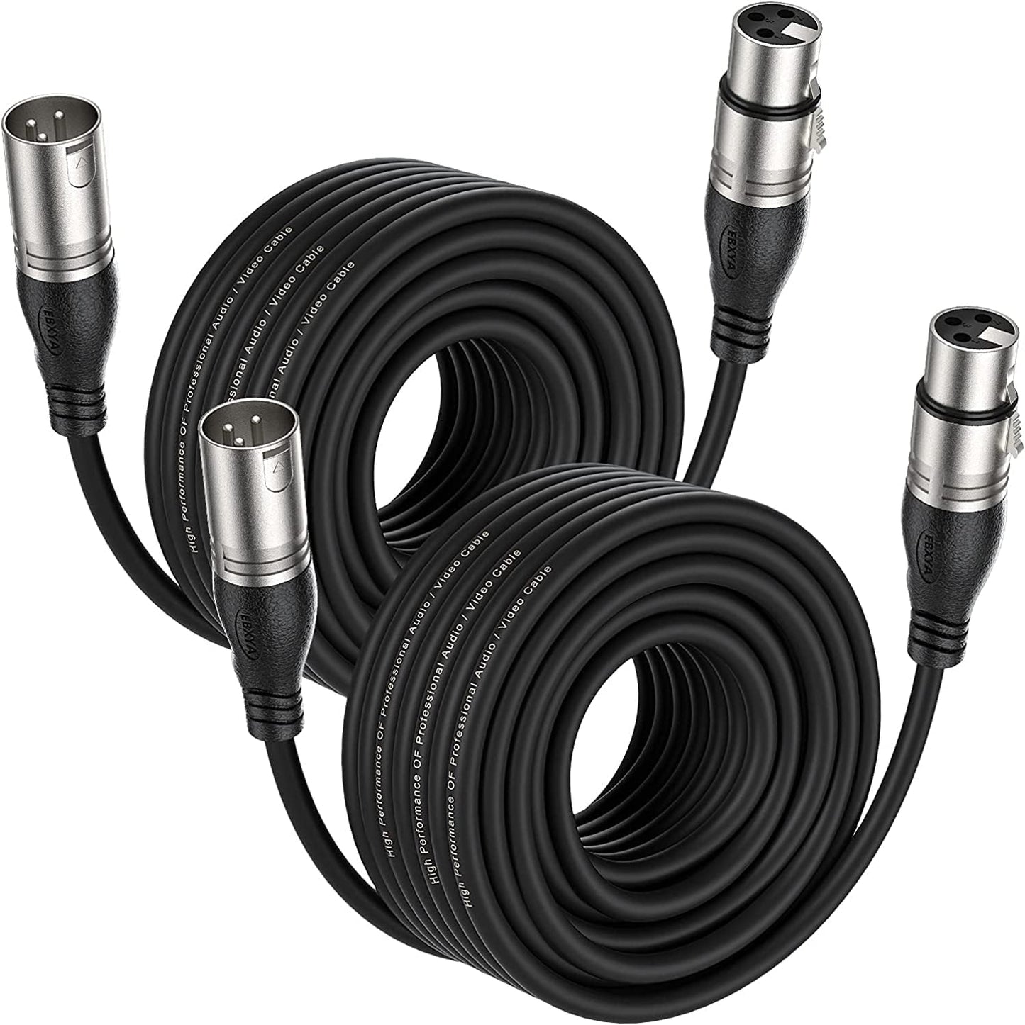 EBXYA XLR Cable 50ft 2 Packs - Premium Balanced Microphone Cable with 3-Pin XLR Male to Female Mic Speaker Cable, Black,15M