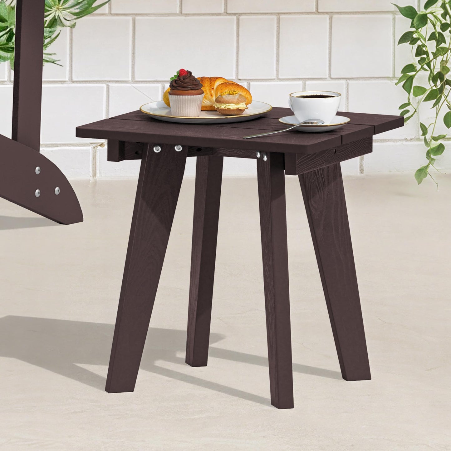 Outdoor Side Table, HDPE Weather Resistant Small Patio Table for Porch and Balcony, 200 LBS Capacity Heavy Duty Small Outdoor Table for Backyard and Pool, Easy Maintenance, Chocolate Brown