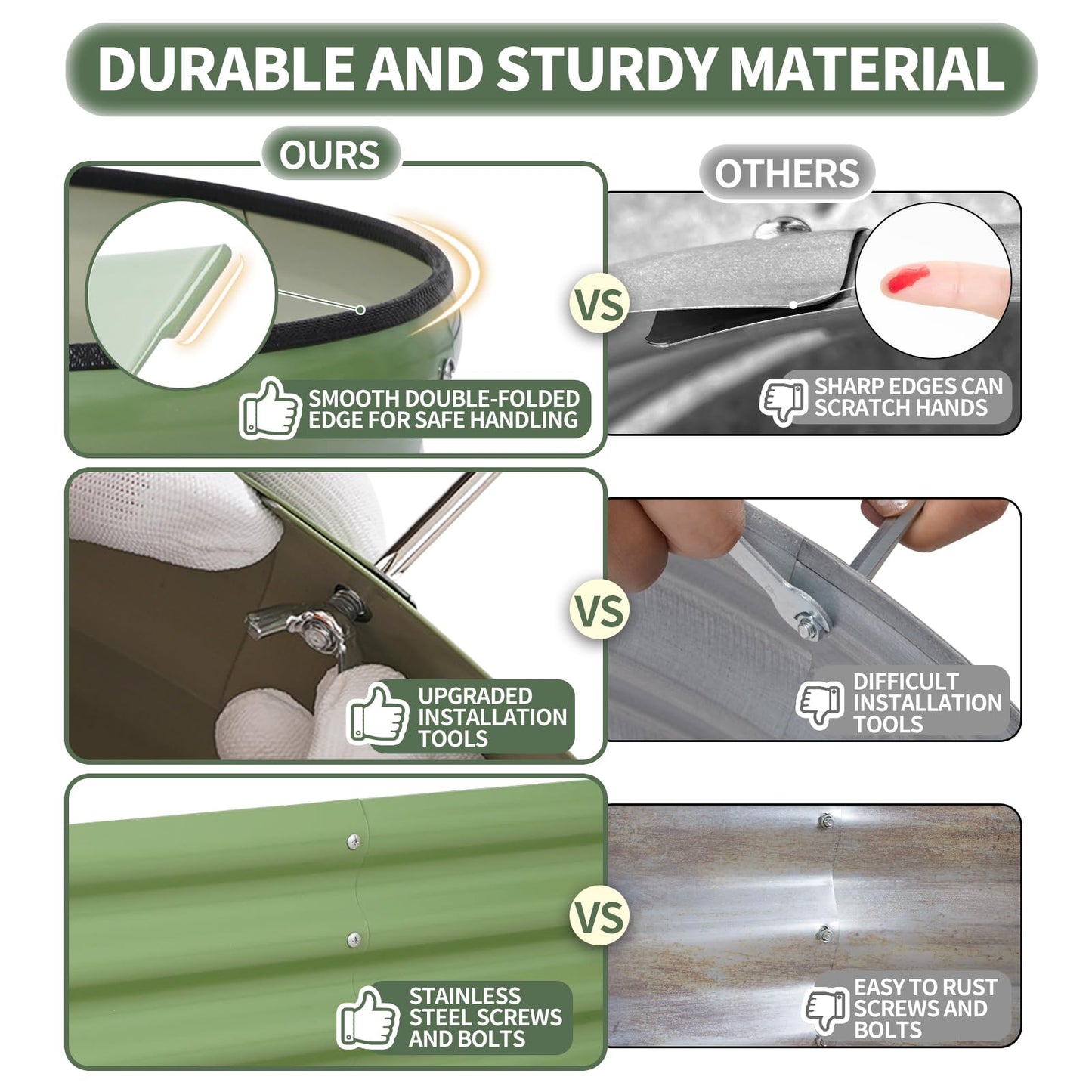 1MORE Galvanized Raised Garden Bed- Planter Garden Boxes Outdoor, Raised Beds for Gardening, 4x2x1ft Metal Garden Bed Kit for Vegetables Flower, Planter Raised Beds with Tools.Green-2pack