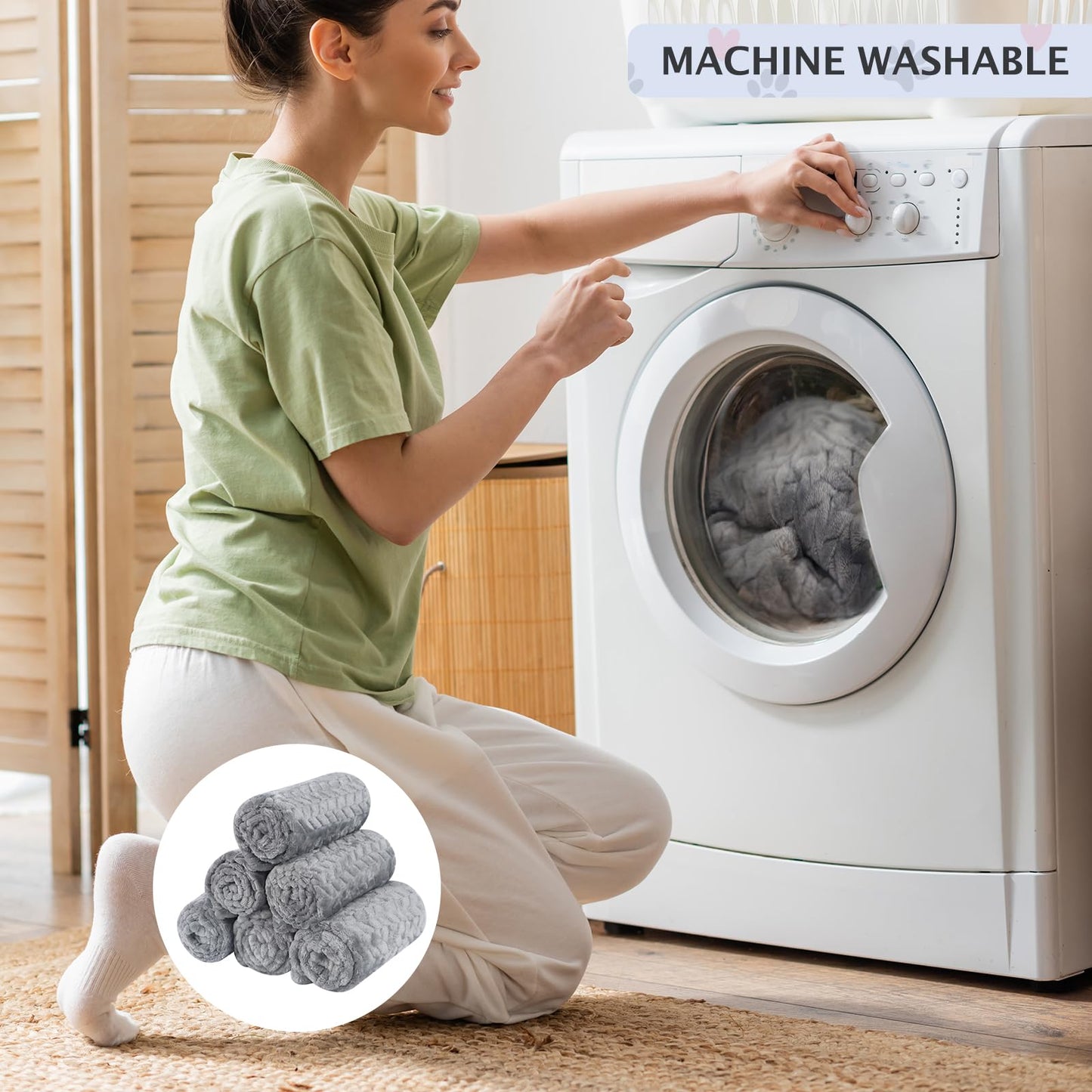 BVAGSS 6 Pack Small Dog Blanket, Super Soft Warm Pet Cover Blankets, Paw Print Puppy Fleece Flannel Blanket for Small Medium Dogs and Cats MW003 (Grey Wheat Ears, Large (41 * 29.9"))