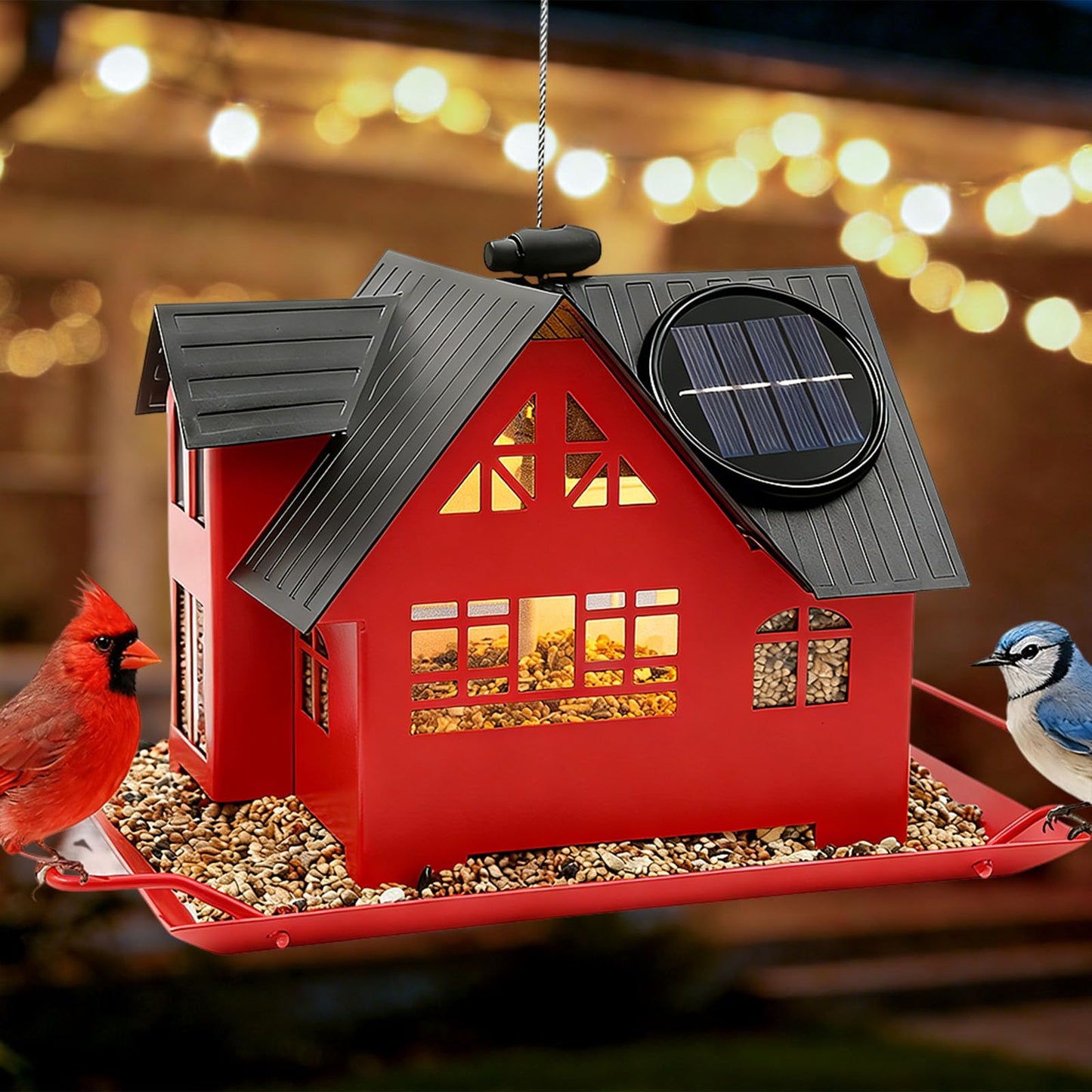 Solar Bird Feeders for Outdoors Hanging, Heavy-Duty Metal Birdfeeders Outside Hanging, Wild Bird Feeders for Garden Decor, Unique Watching Gifts for Bird Lovers, Mom and Grandma