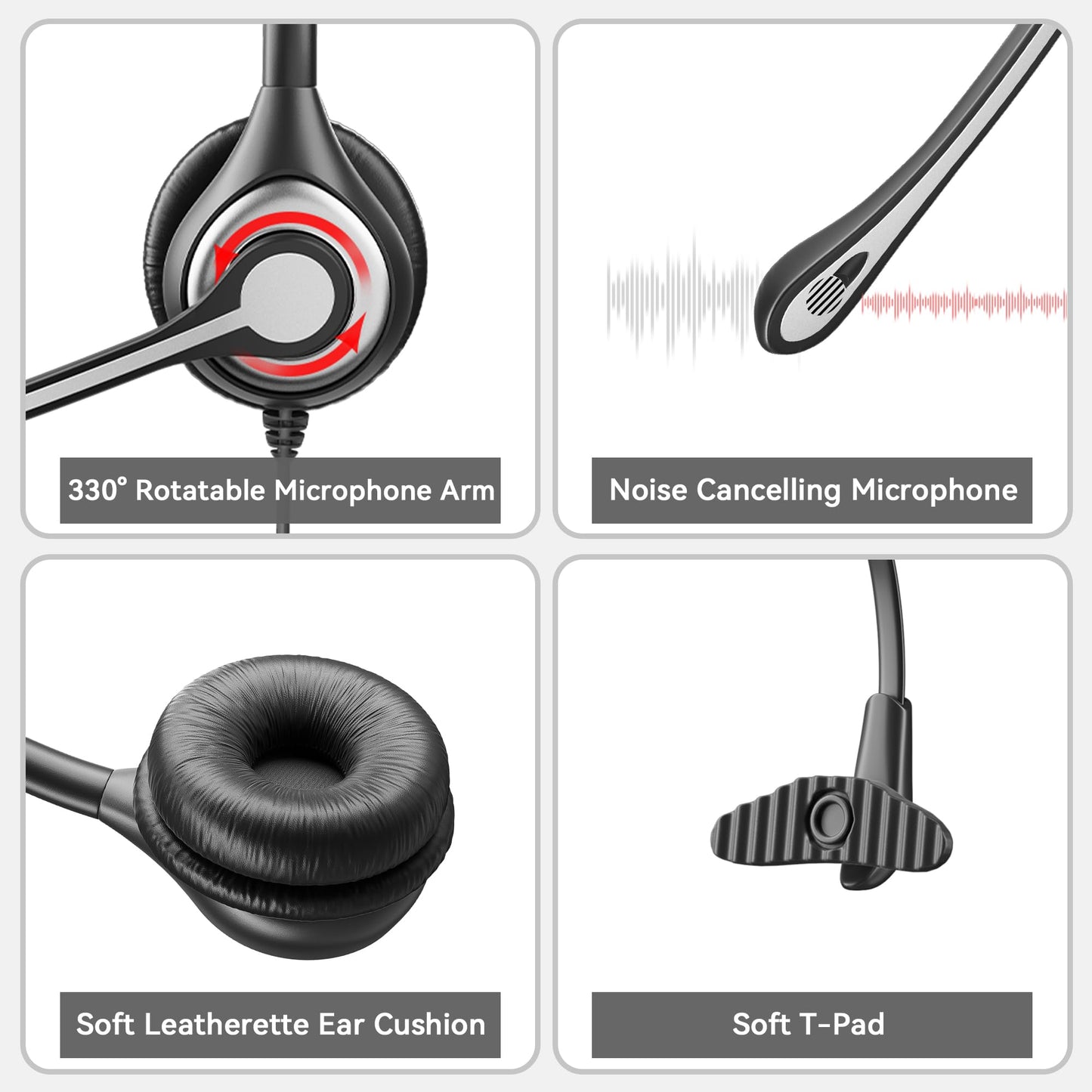 Wantek Corded Telephone Headset Mono w/Noise Canceling Mic + Quick Disconnect for ShoreTel Polycom Zultys NEC Dterm Nortel Norstar Meridian Siemens ROLM Packet8 Landline Deskphones(600QS2)