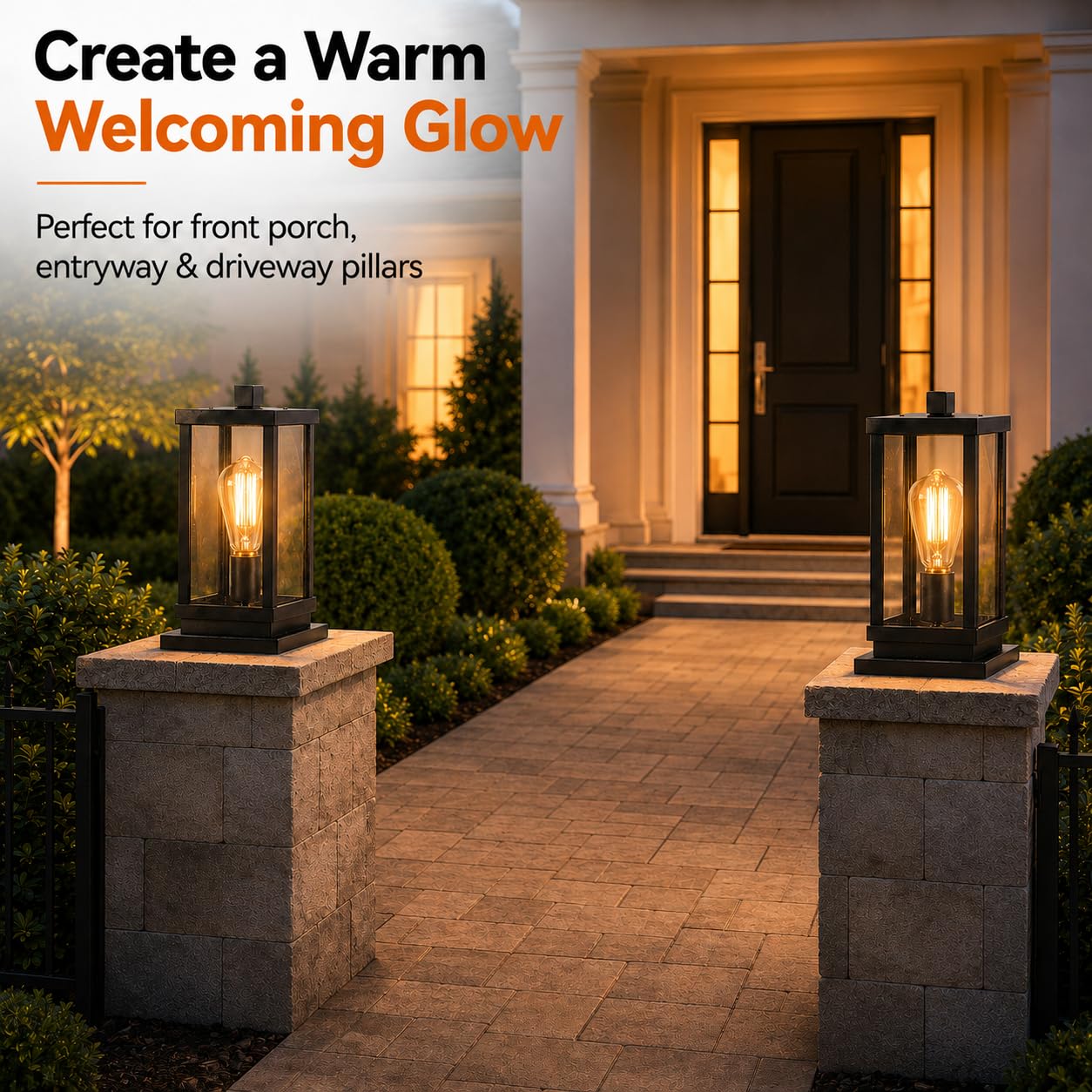 Modern Outdoor Post Light Fixture, Hardwired Aluminum and Clear Glass Lamp Post Lantern, Waterproof Exterior Light for Yard, Driveway, Garden, Gate Pillar,E26 Base (Bulb Not Included)