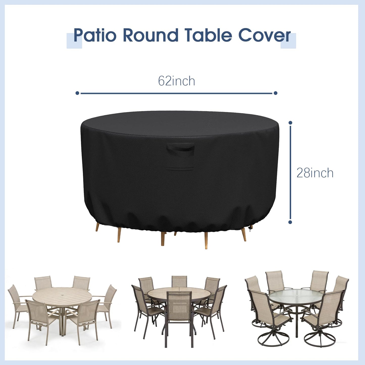 KALINCO Patio Furniture Covers, Waterproof Patio Table Cover, 600D Heavy Duty Outdoor Furniture Cover, Outdoor Sectional Sofa Set Covers (Round 62"DIA x 28"H)