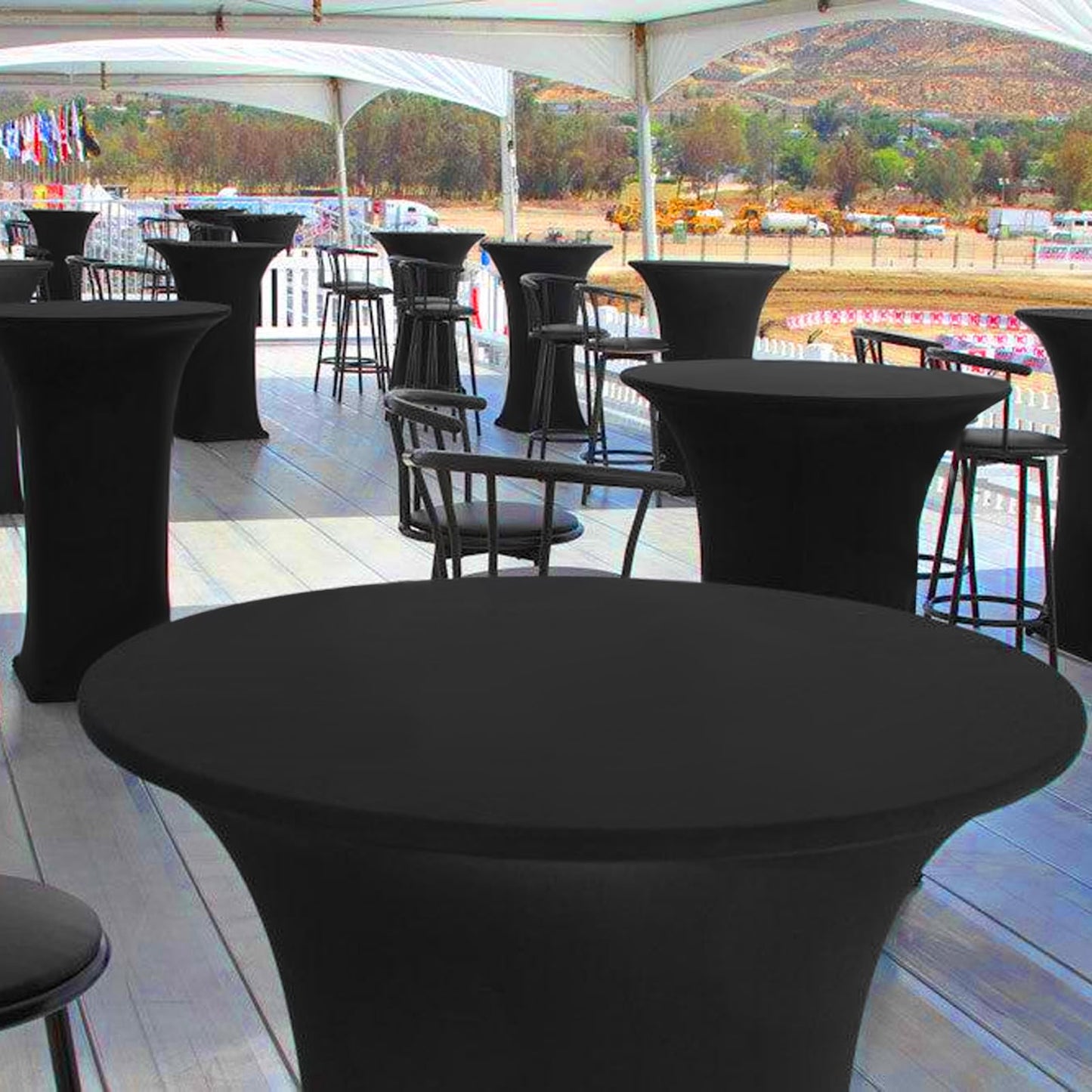 6 Pack 32x43 Inch Spandex Cocktail Table Covers, High Top Table Cloths, Fitted Highboy Stretch Cocktail Tablecloth for Round Tables, Stretch Table Cover for Party, Bar, Wedding, Banquet(Black)