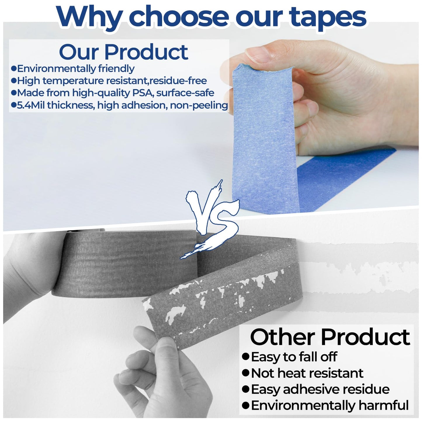 10 Rolls Blue Painters Tape 2 Inch, Bulk Masking Master Tape 60 Yards, Wall Masking Tape No Residue, Multi-Surface Painter's Tape for Wall Painting Edge Treatment DIY Crafts,600 Yards Totally