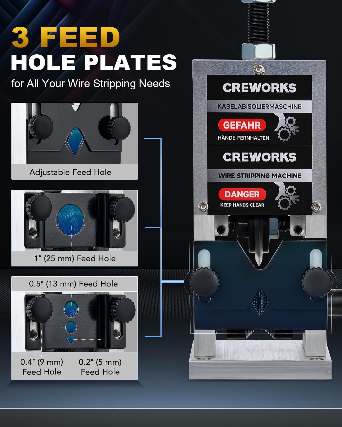CREWORKS Manual Wire Stripper Machine, 0.06"-1" Wire Stripping Machine, Wire Stripping Tool for 1.5-25mm Scrap Wire, Drill Powered Cable Stripper for DIY Cable, Copper Wire Stripper for Leftover Cable