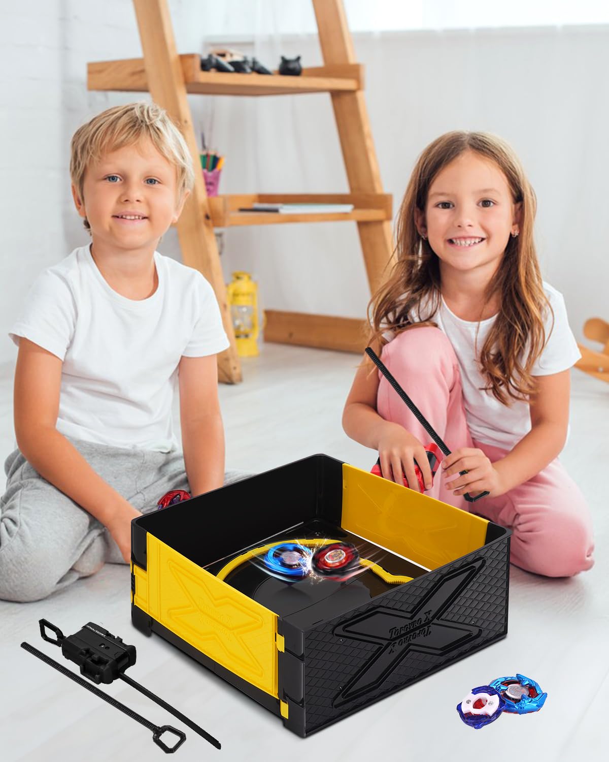 BGOVTAPO Foldable Portable X Stadium Arena with Carry Handle, Yellow Battle Stadium Compatible with X Gyro Tops & Launchers. Travel Toy Gift for Kids Ages 6+