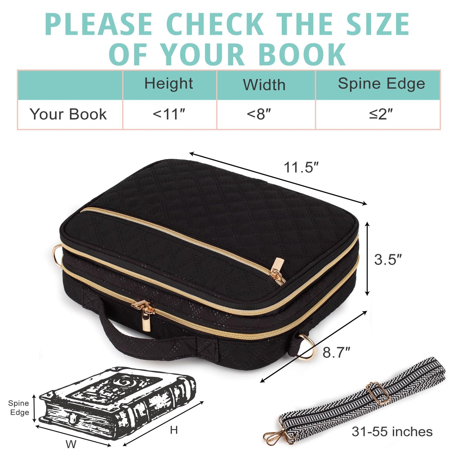 2 Layers Bible Cover for Women, Large Case With Handles and Shoulder Strap, Carrying Bag With Pocket, Scripture Protective Church Bag