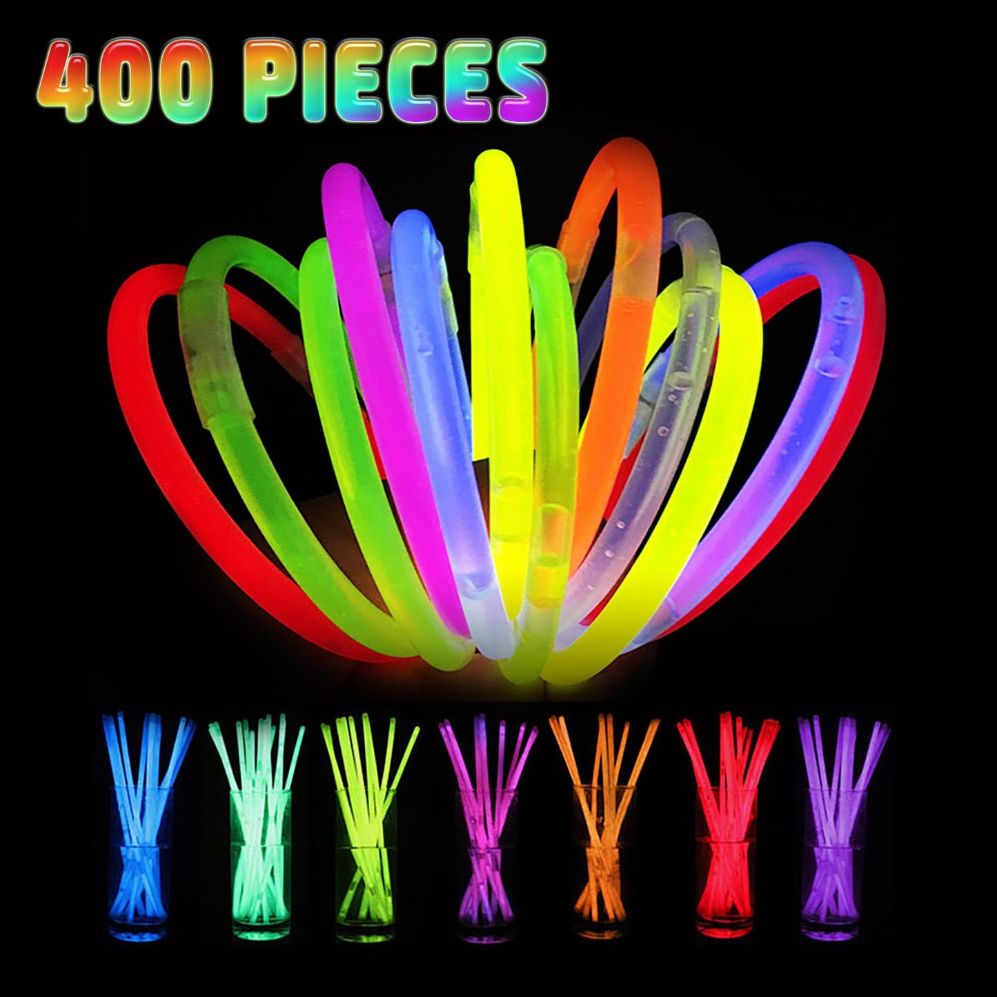 400 PCS Glow Sticks Bulk, Light Up Party Favors Neon Glow Bracelets and Glow Necklaces with Connectors, Glow in The Dark Sticks, Easter, Christmas, Halloween Party Supplies Pack, Party Favors for Kids