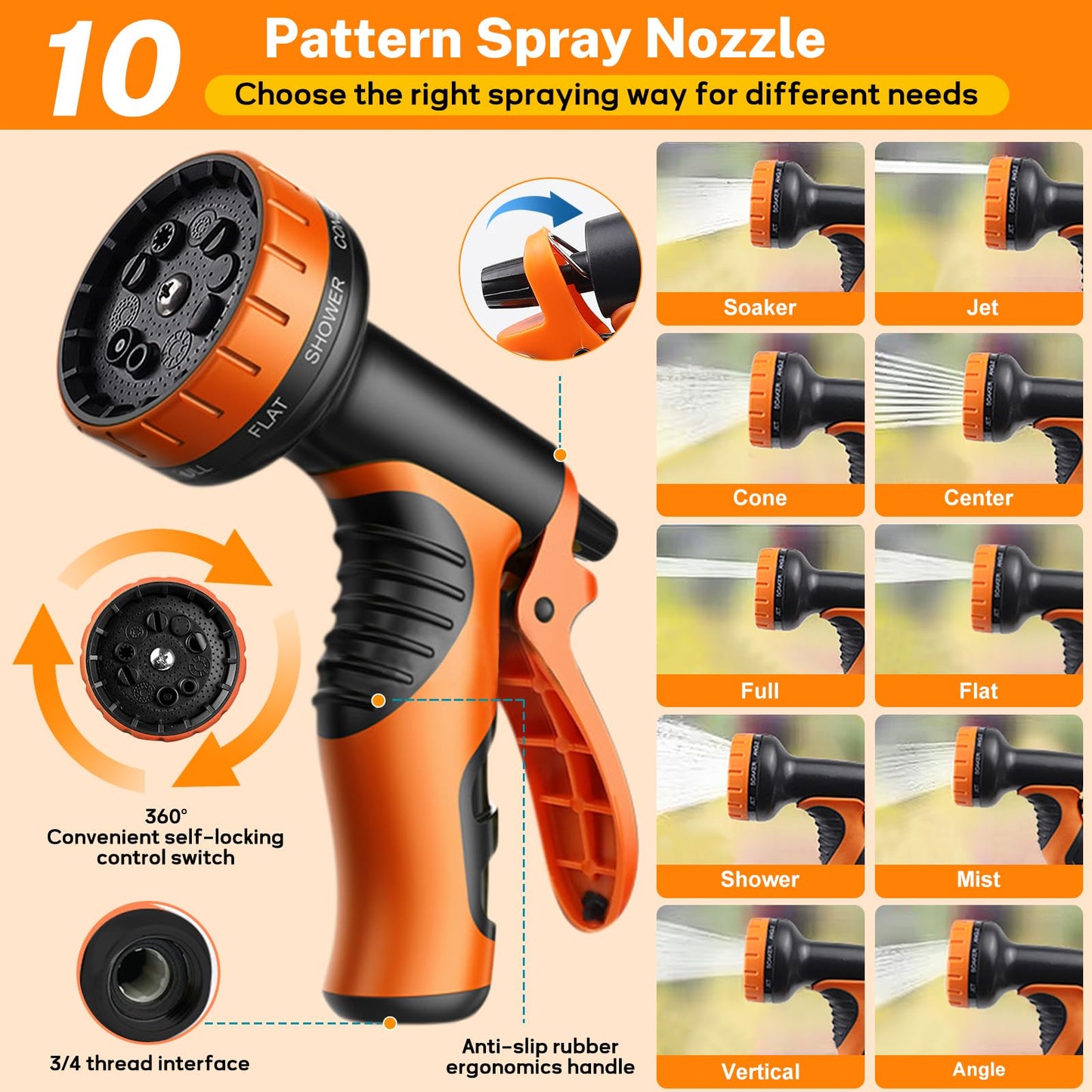 100FT Expandable Garden Hose with 10 Function Spray Nozzle,Flexible Lightweight Water Hose with 3/4”Solid Brass Fittings, Durable 4-Layers Latex,Expanding Retractable Gardening Pipe for Outdoor