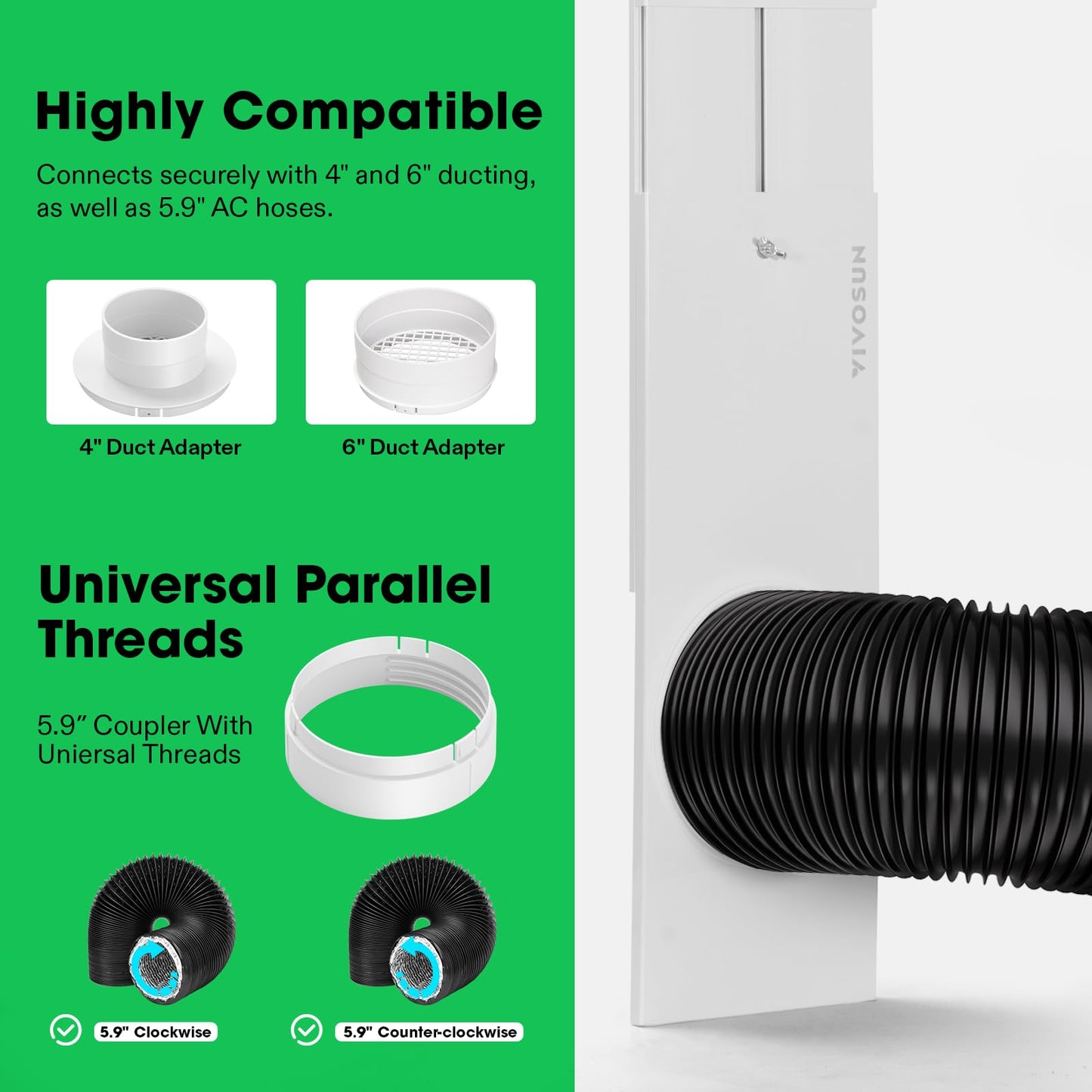 VIVOSUN Window Duct Kit, Portable AC Window Seal, Fit with 4"/6" Ducting for Sliding Window, Adjustable AC Vent Kit for Duct Fans, Air Conditioner, Dryer