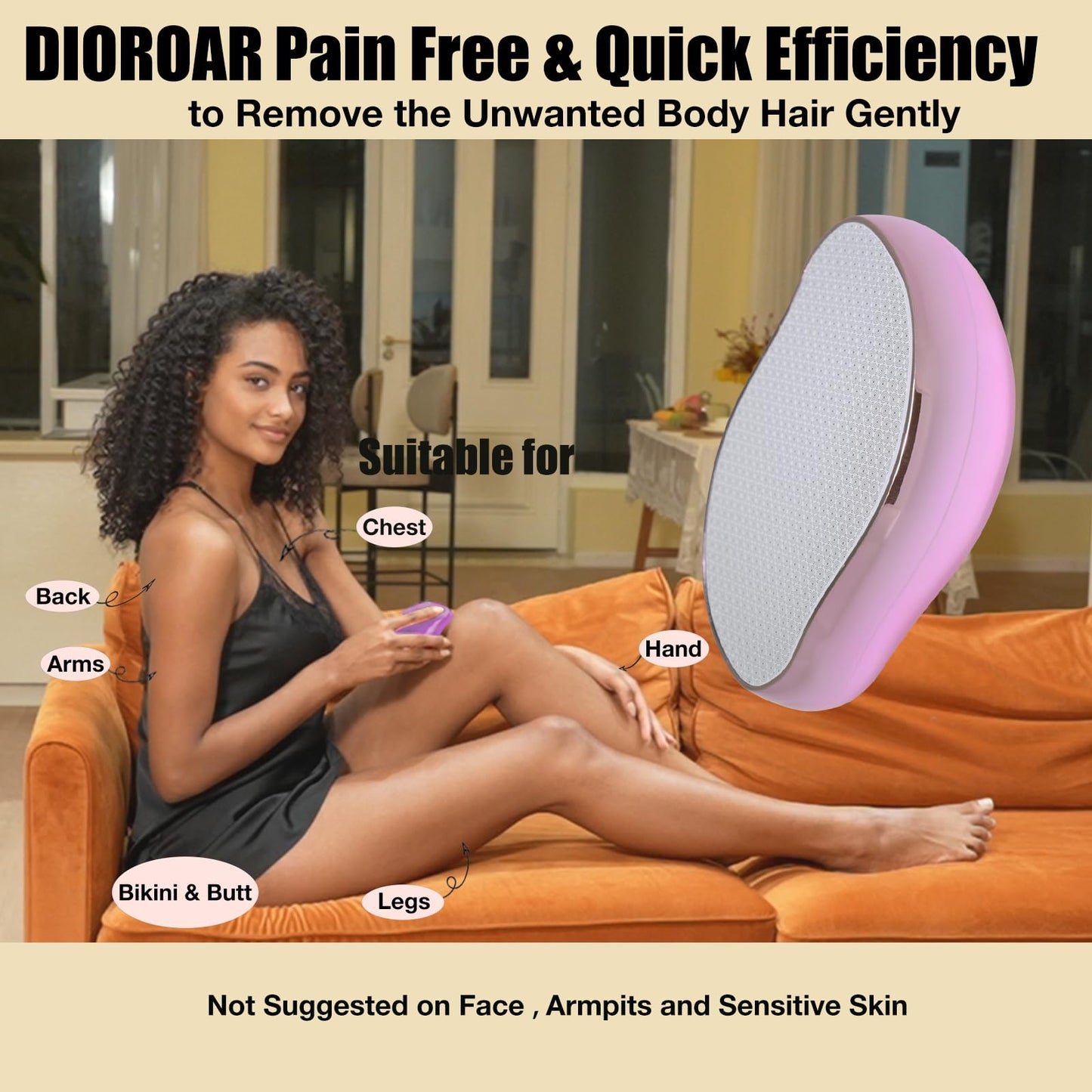 DIOROAR Crystal Hair Eraser,Upgrade Crystal Hair Remover,Physical Nano Glass Hair Removal Device,Painless Epilator and Exfoliator without Shaver for Quick Soft Silky Skin(Light Pink)