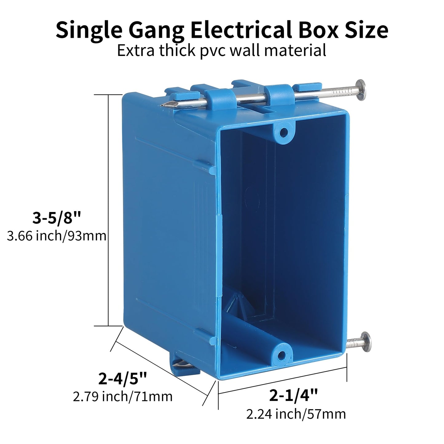 10-Pack Single Gang Electrical Box, New Work Box 1 Gang with Nail, 18 cu. in, Blue Switch & Outlet PVC Wall Electrical Junction Box for Residential Commercial Buildings Job Applications