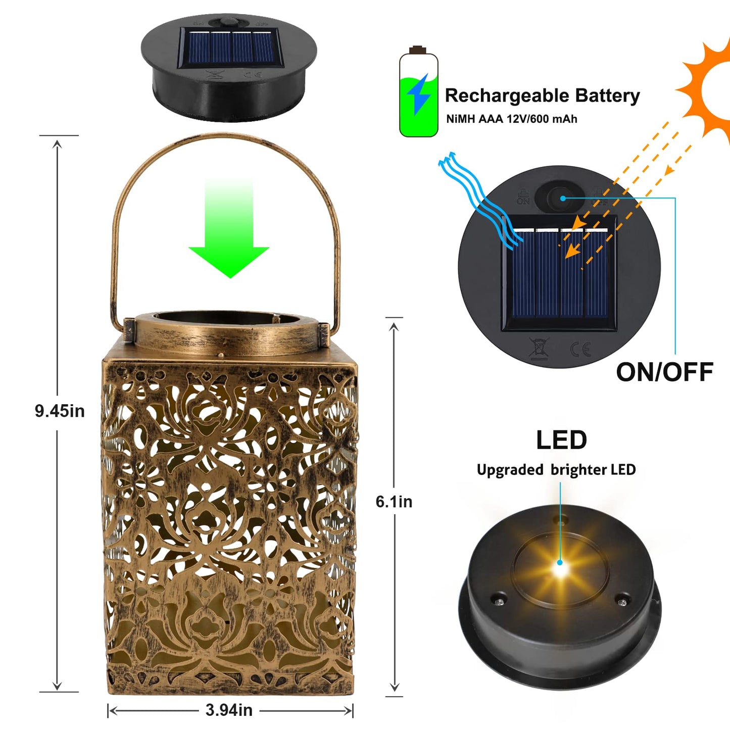 YWYWLED 2 Pack Solar Lanterns - Waterproof Metal Hanging Solar Lights Outdoor Decorative, Solar Powered LED Lamp for Patio Tabletop Porch Deck Yard Garden Decor for Outside (Rose)