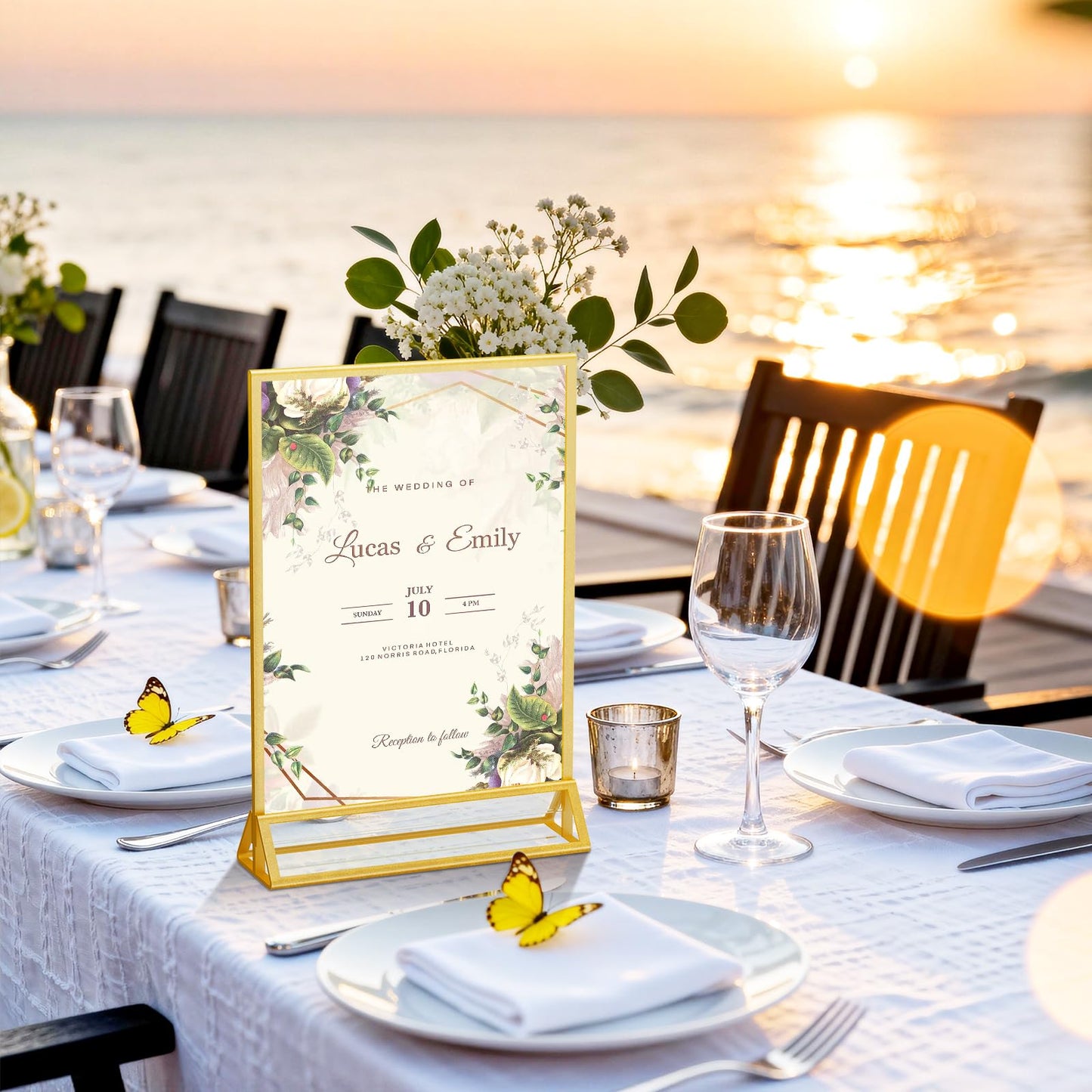 Acrylic Sign Holder 8.5x11 Double-Sided Gold Picture Frames Clear Sign Holder for Flyer Holder Menu Holder Wedding Table Number Holder Photo Frame -6 Pack
