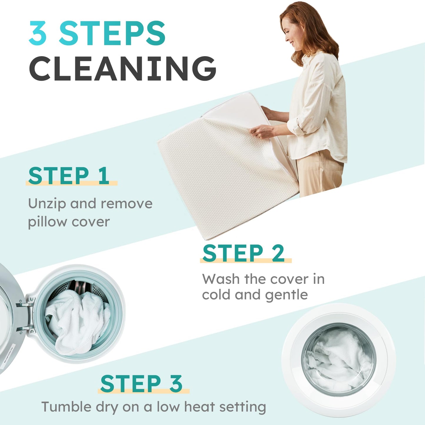 Bedluxe Wedge Pillow, 10 inch Bed Wedge Pillow for Headboard, Pillow Wedges for Acid Reflux Relief, Sleeping, Back Pain Relief, Snoring, Triangle Pillows Wedge - Cooling Memory Foam Top, White/Grey