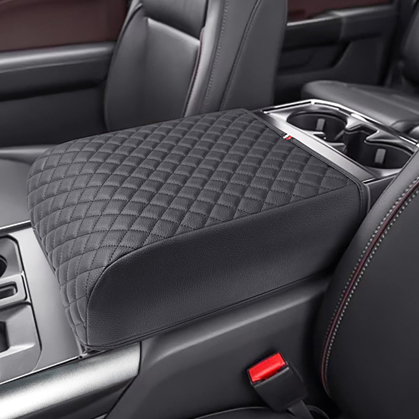 PIMCAR Center Console Cover for 2021-2026 Ford F150 PU Leather Armrest Cushion Protector Interior Accessories (Only fit for Full Bucket Seat)