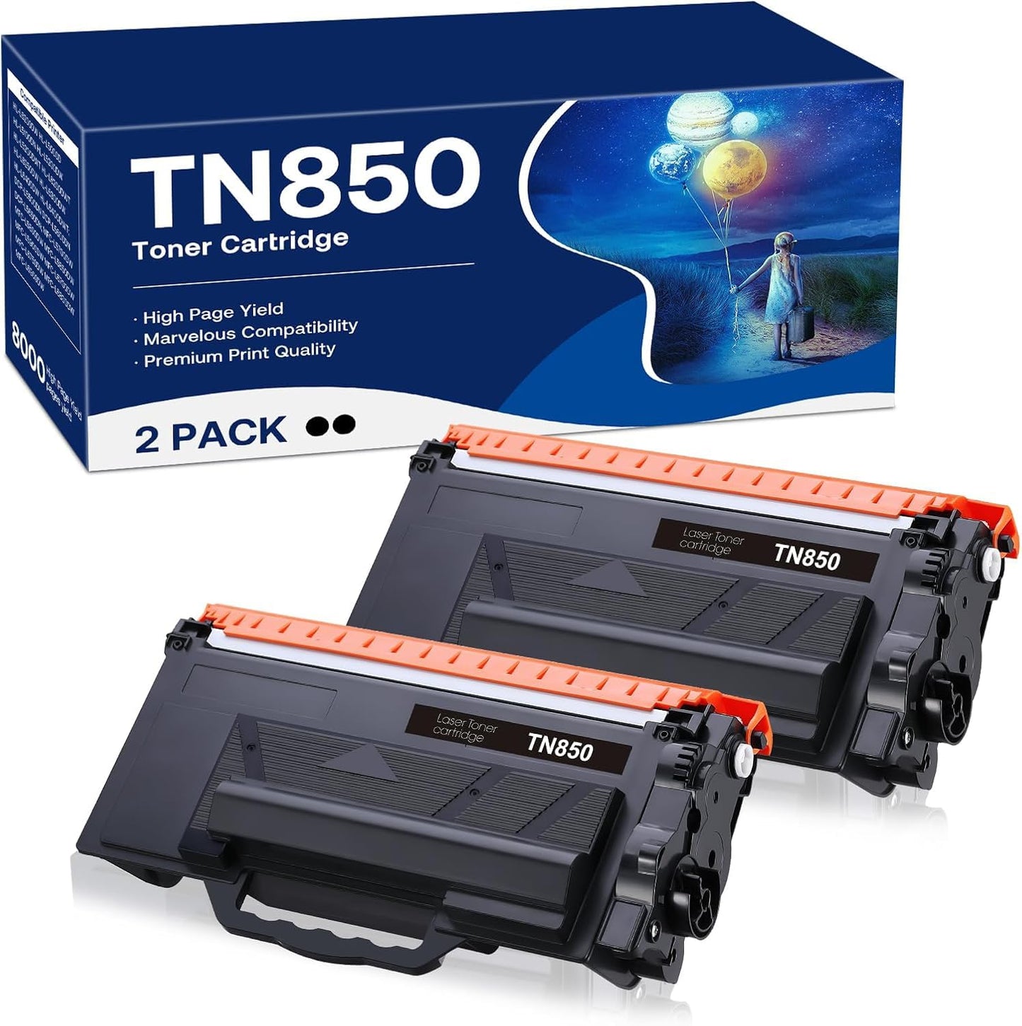 TN850 Toner Cartridges Replacement for Brother TN-850 TN820 TN-820 Compatible for MFC-L5800DW MFC-L5900DW MFC-L5850DW MFC-L5700DW HL-L6200DW HL-L5200DW HL-L5100DN HL-L5000D (Black, 2 Pack)