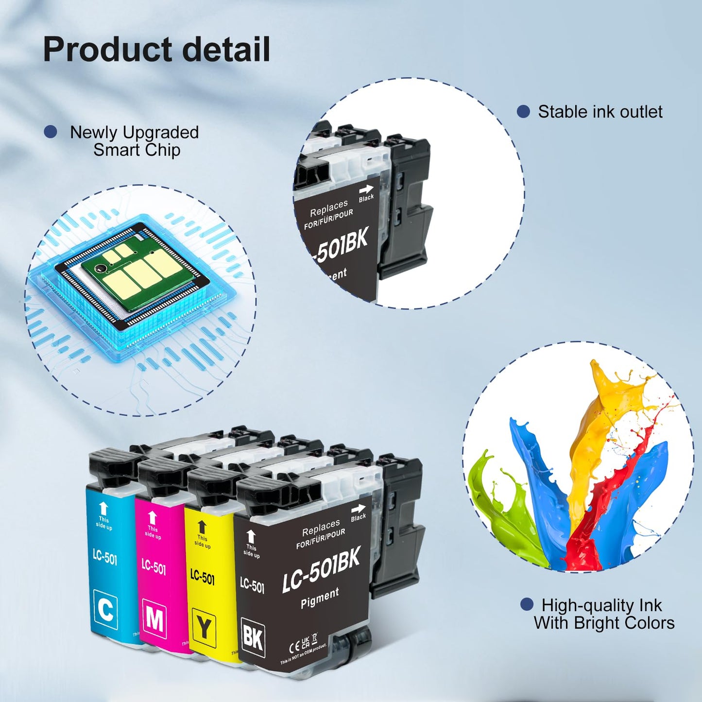 LC501 Ink Cartridges Compatible for Brother LC501 Ink Cartridges Replacement LC501XL LC501 XL Printer Ink Work with Brother Work Smart 1360 MFC-J1360DW MFC-J1410DW MFC-J1260W Printer (4 Pack)