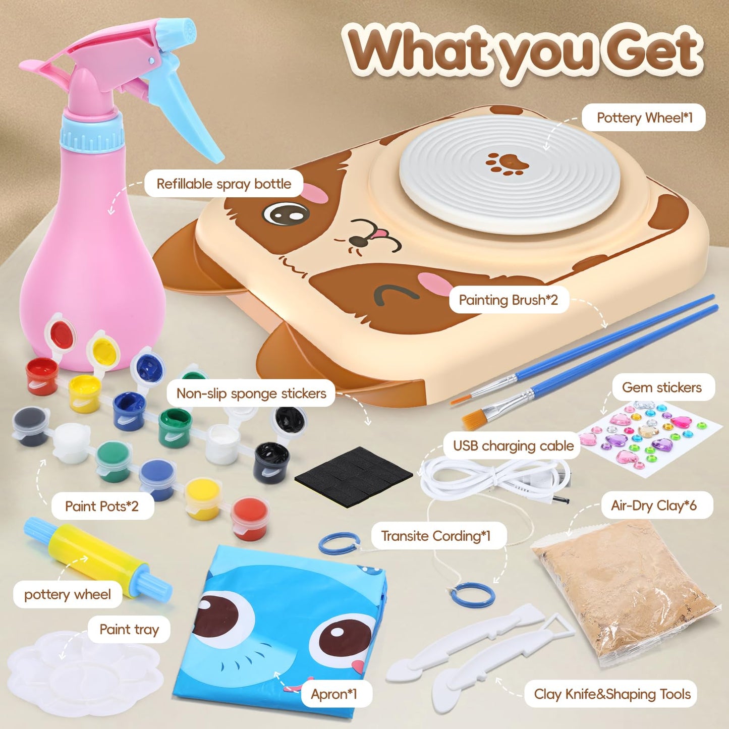 Skirfy Pottery Wheel Kit for Kids Adults,Mini Pottery Wheel Painting Kit & Clay Sculpting Tools for Kids Toys,Complete Kit for Beginners with 6 Packs Modeling Calys,Arts & Crafts for Kids Ages 8-12