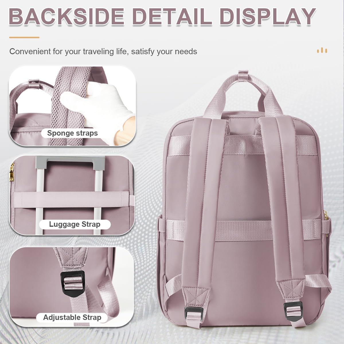 SEAFEW Cabin Bags for Travel, Carry-On Backpack for Women, Airplane Approved Hand Luggage, Water Resistant Personal Item Bag, Work Laptop Backpack - Pink Purple