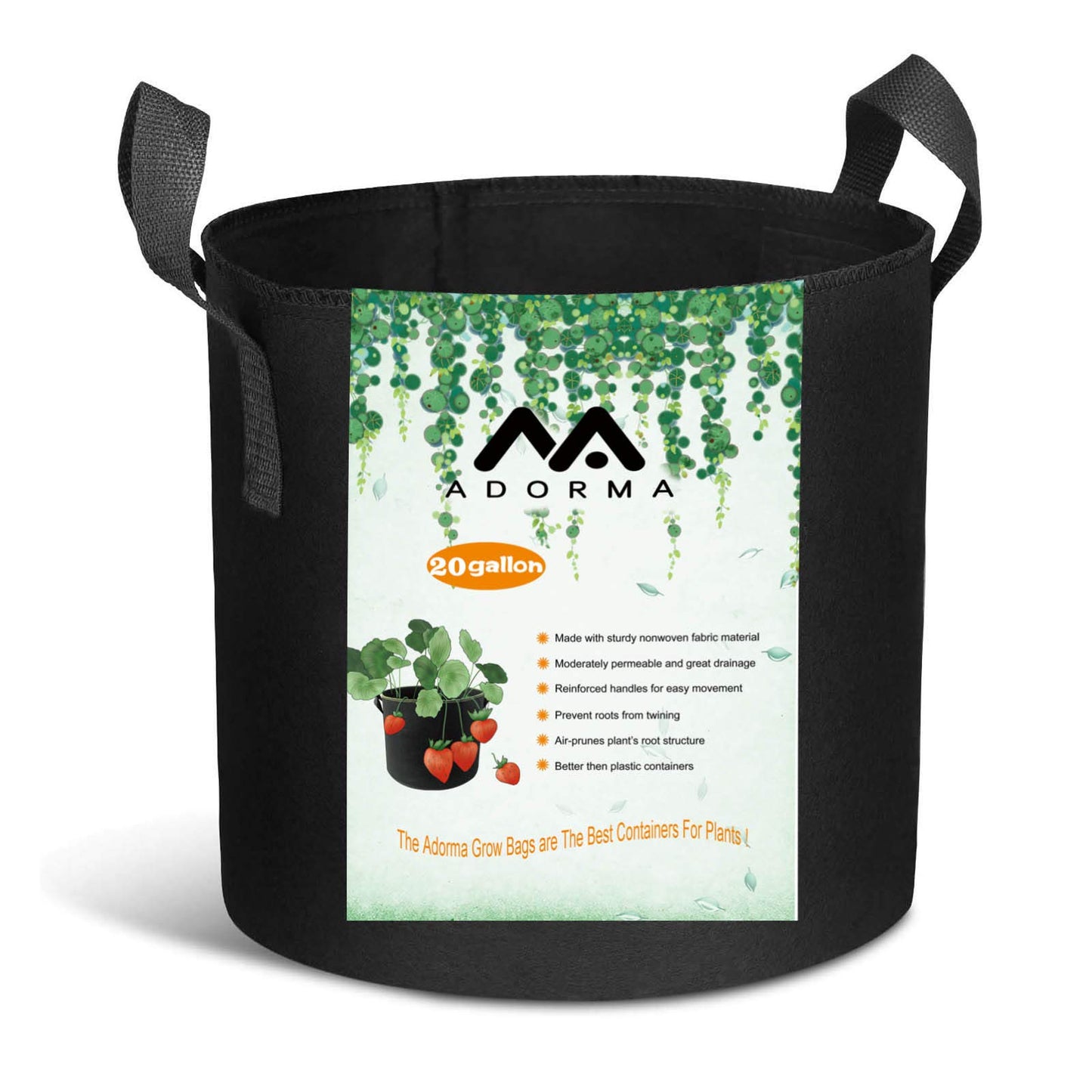 ADORMA 12 Packs 20 Gallon Grow Bags, Heavy Duty 300G Thickened Nonwoven Fabric Plant Pots with Handle