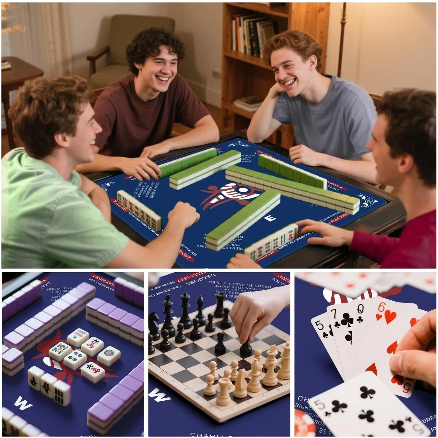 roonka31.5 Professional Mahjong Mat with One Bamboo Bird Design - 3mm Thick Silent Rubber Table Cover, Waterproof Non-Slip Game Pad with Carry Bag