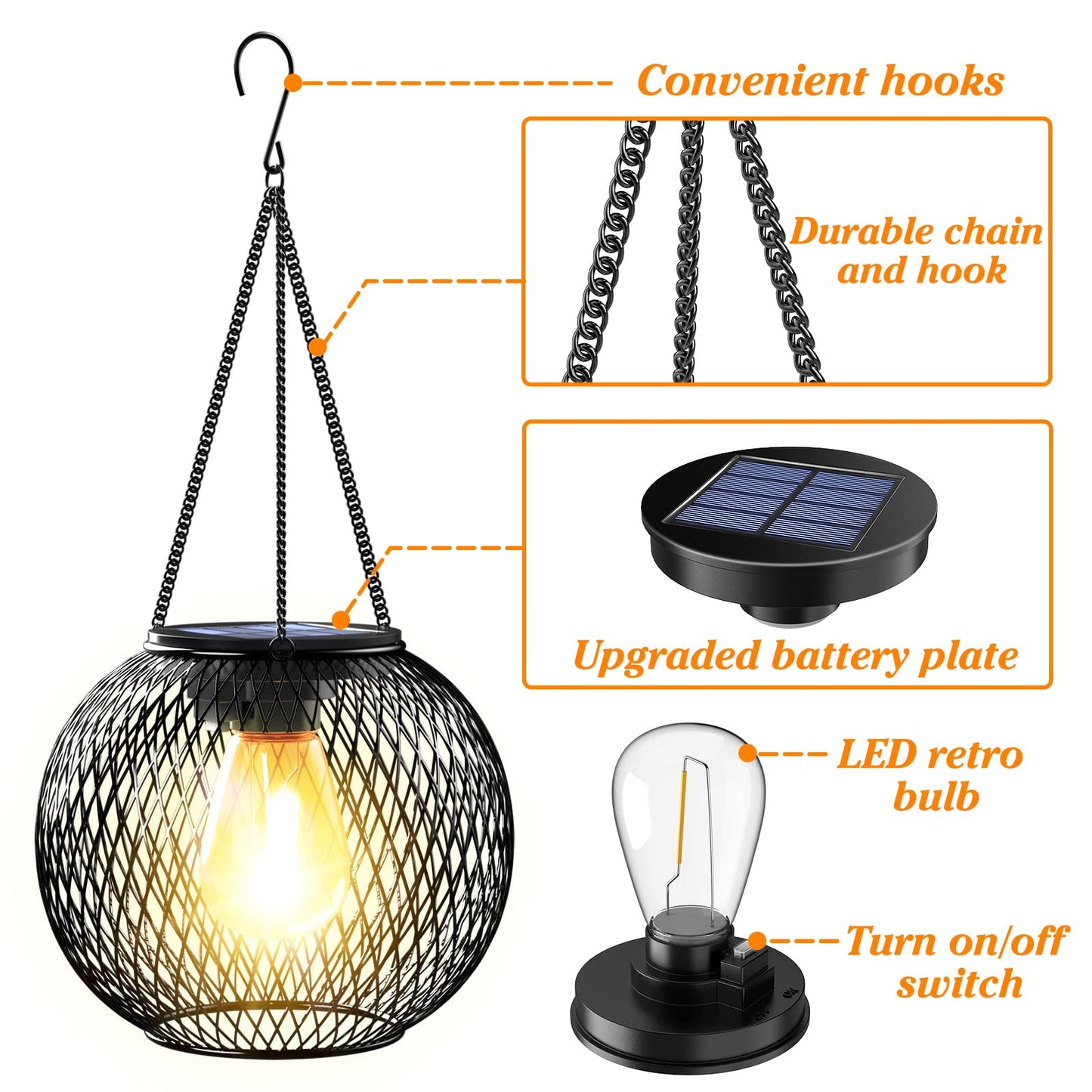 Solar Lantern Outdoor, KagoLing Upgraded Hanging Solar Lights Outdoor Garden Christmas Decorations Decorative Lighting Solar Powered Waterproof Tree Lantern for Garden Yard Patio Pathway, 2 Pack