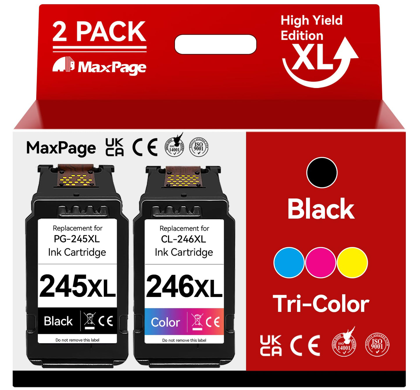 MaxPage Encre for Canon 245 246 XL Black Color Ink Cartridge PG-245XL CL-246XL Combo Pack Compatible for Pixma TS3420 TS3400 MX492 MX490 MG3022 MG2522 TR4520 TS3120 TR4522 TR4500 TR4527 MG2920 Printer