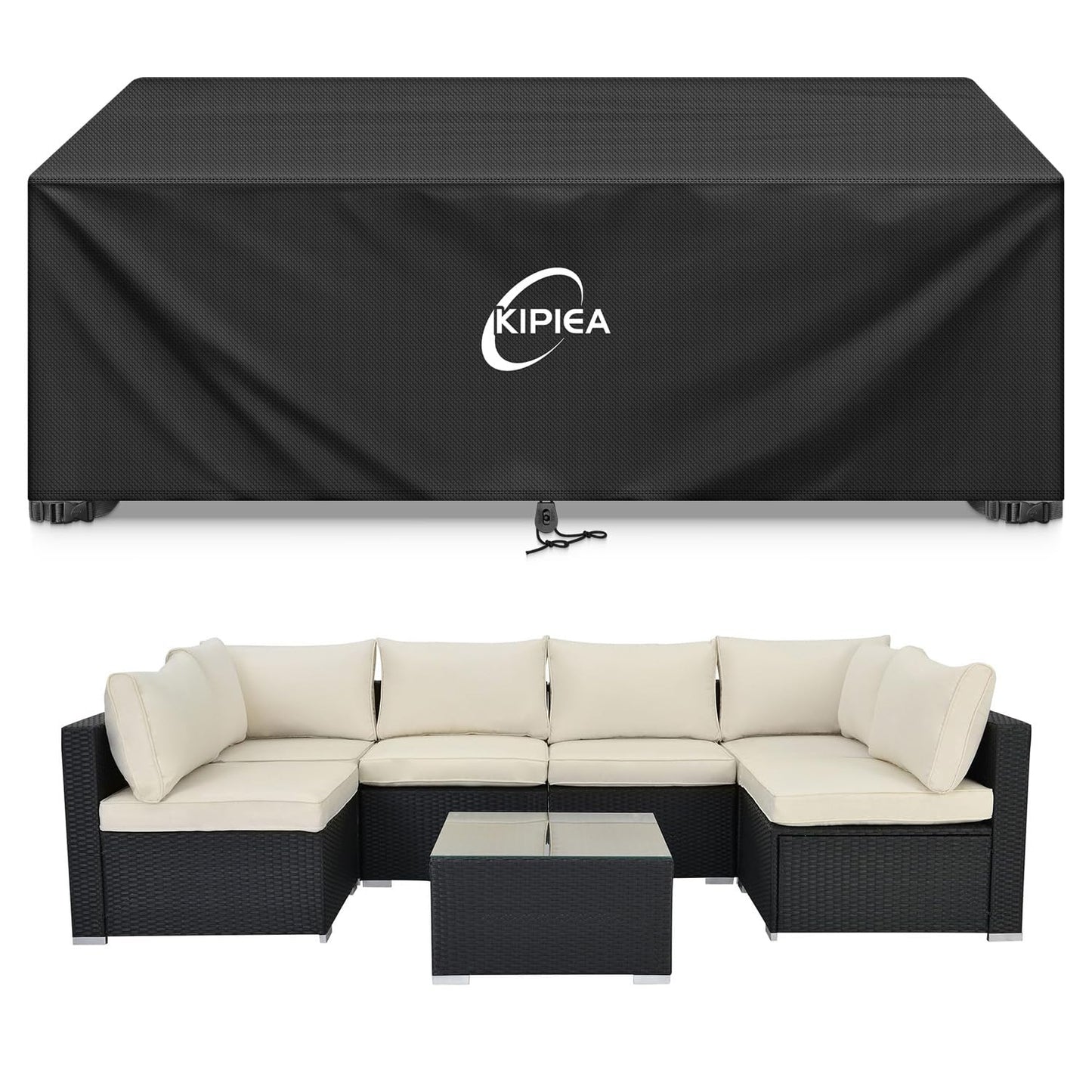 Kipiea Patio Furniture Covers Waterproof Winter, 420D Outdoor Furniture Set Covers, Heavy-Duty Patio Table Covers, No Tears Anti UV No Fading (90" L x 64" W x 28" H)