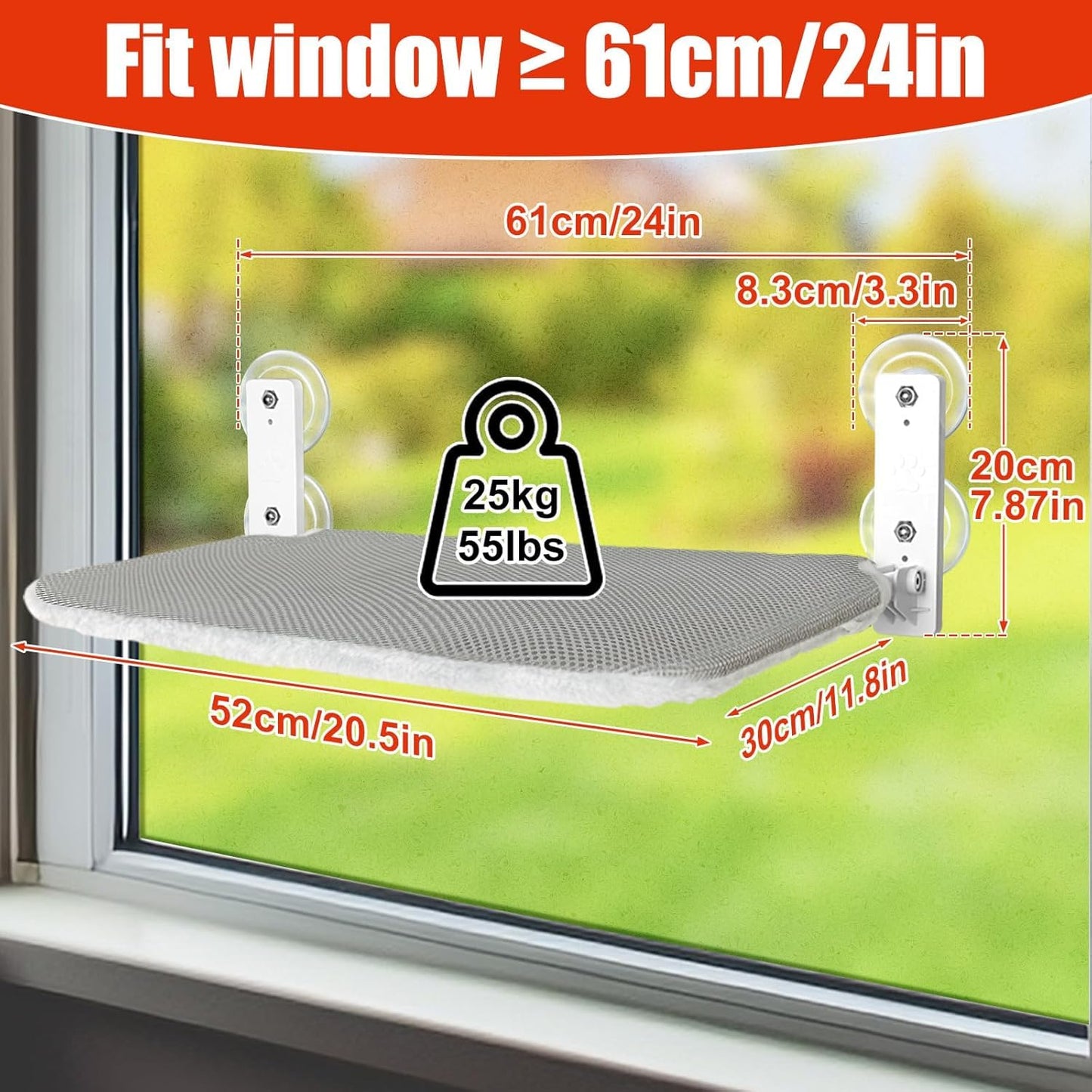 Sunhoo 2PCS Cat Window Hammock Perch Cordless Kitty Seat Bed Foldable Windowsill Ledge Shelves Sturdy Suction Cup for Large Indoor Cats Kitten 20.5 * 11.8in Hold 55lbs Lit Pour Chat (Light Gray, M)