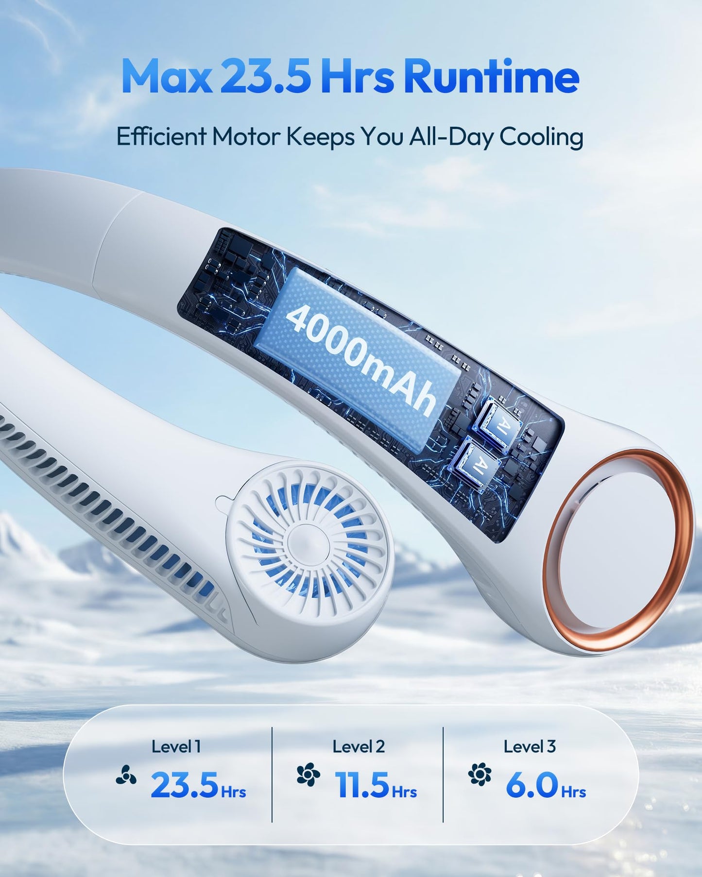 Gaiatop Portable Neck Fan Rechargeable, Hands-Free Cooling, 23.5hrs Runtime, Battery Powered Personal Fan Ventilateur de Cou, Summer Outdoor Travel Essentials, Birthday Gifts for Women Men Dad