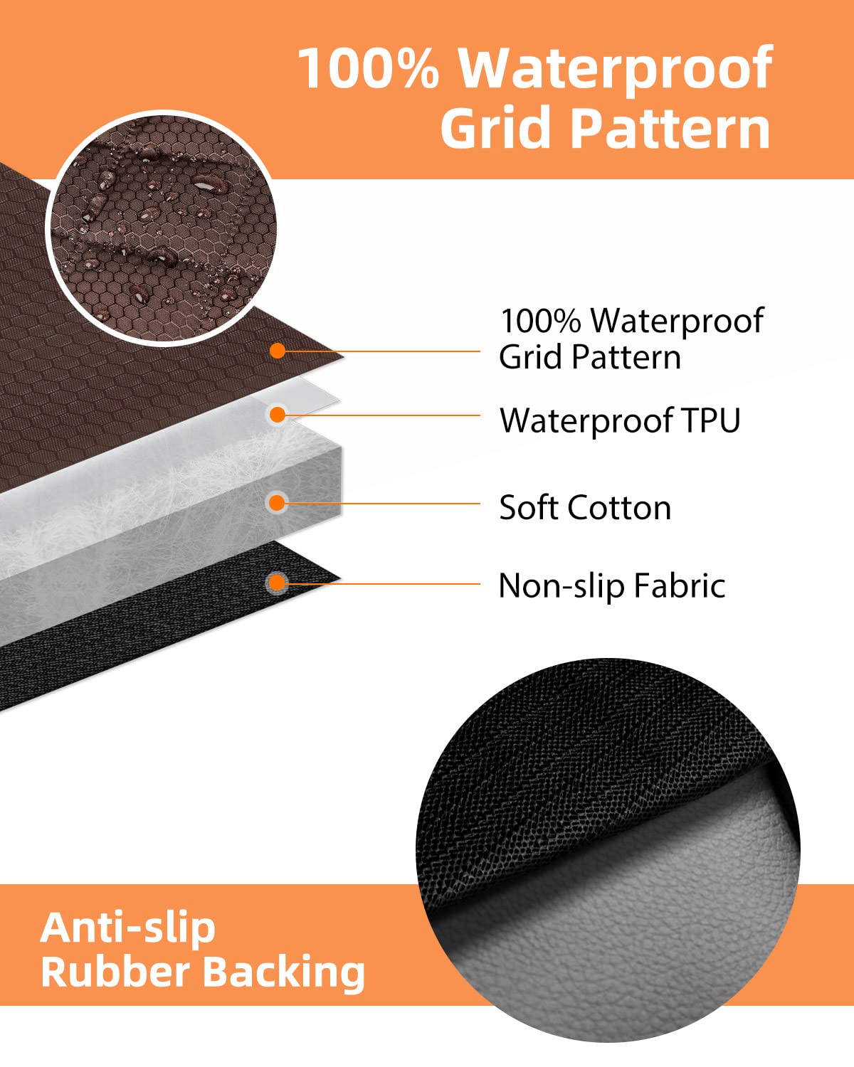 PETICON SUV Cargo Liner for Dogs, Waterproof Pet Cargo Cover Dog Seat Mat for SUVs Sedans Vans with Bumper Flap Protector, Non-Slip, Large Size Universal Fit, Brown