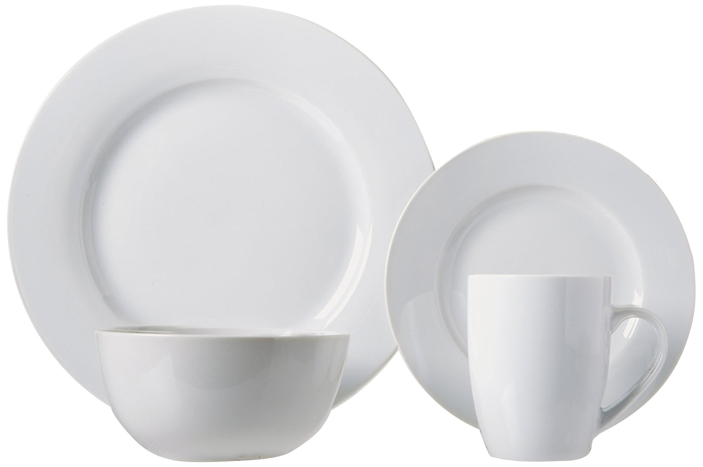 Amazon Basics 16-Piece Dinnerware Set, Plates, Bowls, Mugs, Service for 4, White