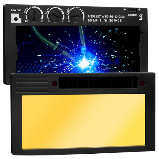 2x4 Auto Darkening Welding Lens, Gold Welding Filter Adjustable Shade 5-13, HD True Color Technology for Pancake and Pipeliner Welding Hoods, Fits Standard Welding Helmets (Thickness 5/16 Inch)