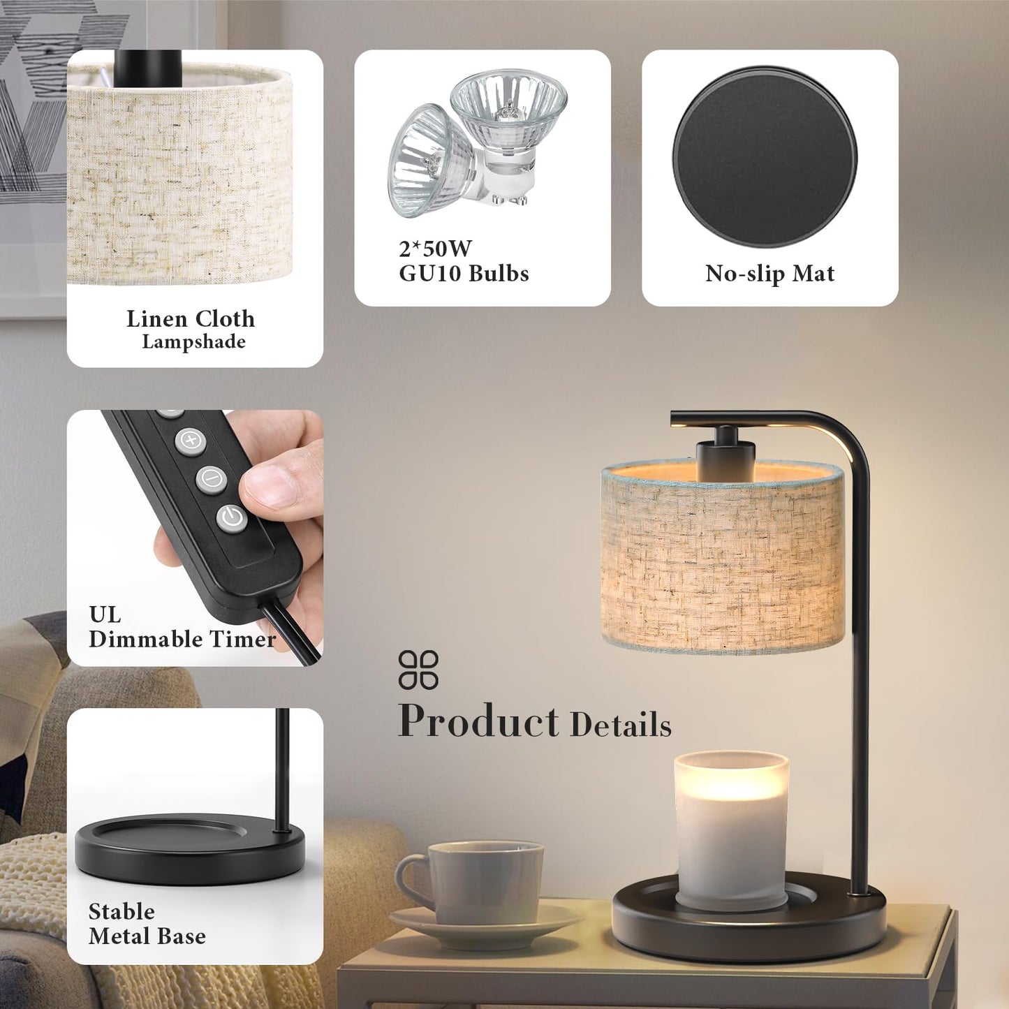 Spclsim Black Candle Warmer Lamp with Timer Dimmer, Dimmable Electric Candle Wax Warmer Heater with 2 Bulbs, Birthday Gifts for Women Her, Mom Gifts Idea, Thanksgiving Housewarming Gifts