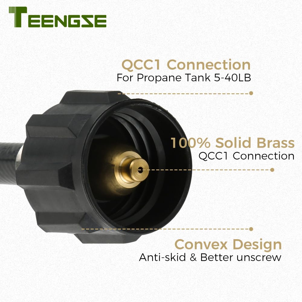 Teengse Y Shape Propane Splitter Hose Converter Adapter, QCC/POL Outlet and QCC Inlet, Propane Tank Regulator Valve for Heaters, Grills, Fire Pit, Gas Burner, Turkekey Fryer