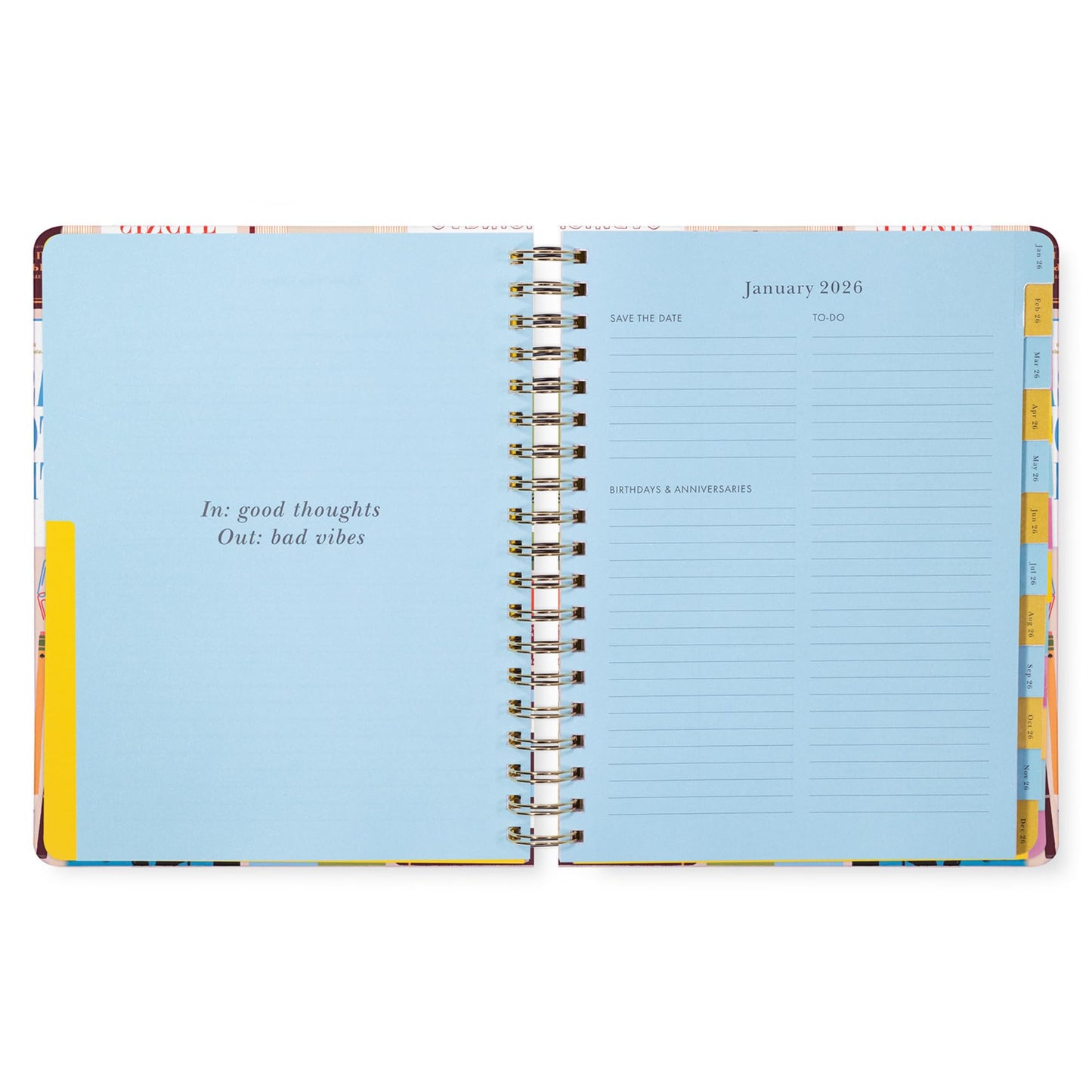 kate spade new york Daily Planner 2026 Mega Agenda January - December 2026, Hardcover Weekly and Monthly Spiral Planner with Stickers (Book Club)