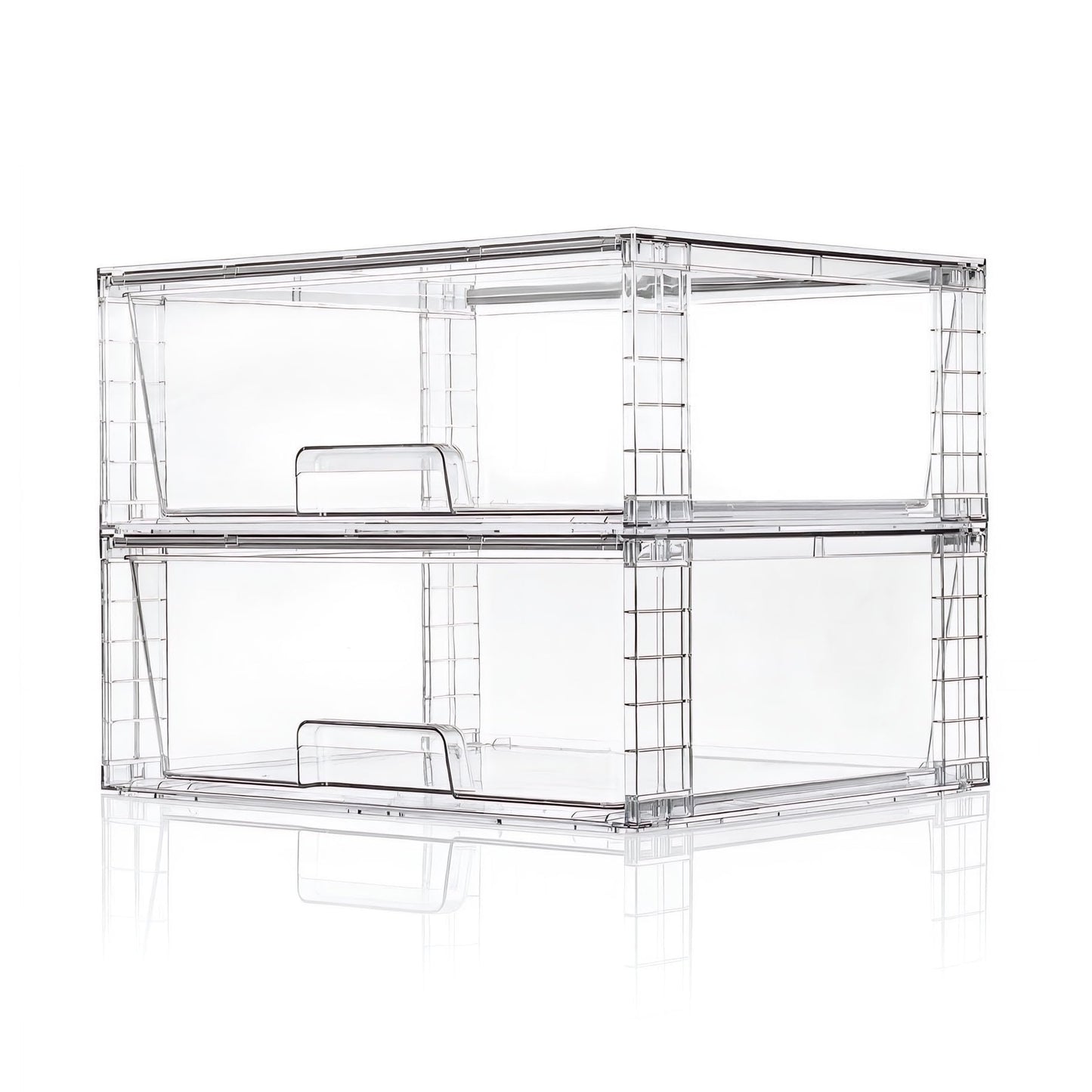 XWYWX Wide Large Stackable Storage Drawers(2 Pack),Multi-purpose Clear Plastic Organizer Bins with Handles, Easy to Assemble for Bathroom Home Closet Under Sink Kitchen Pantry Medicine Cabinet