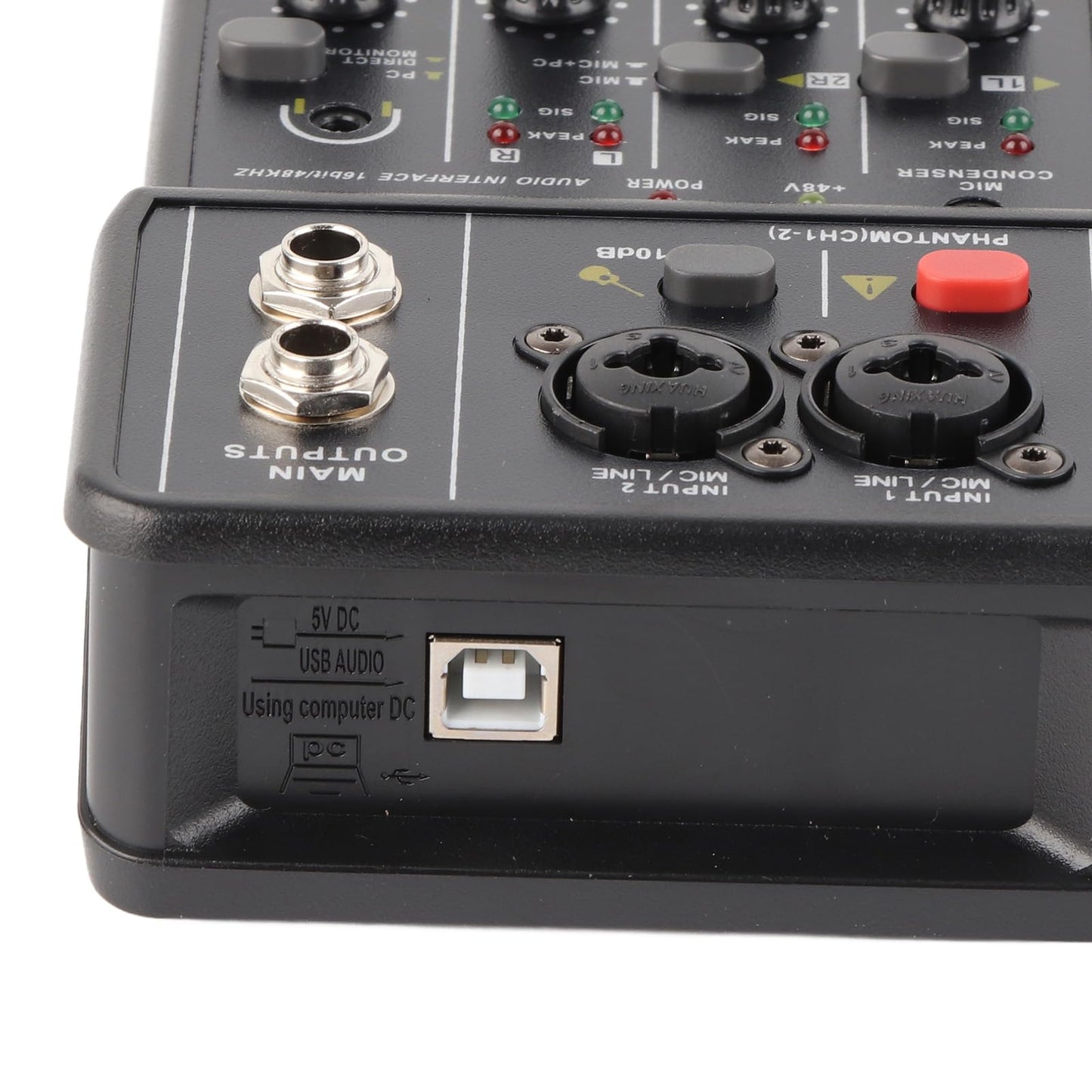 Mixer, Console, USB, 2-Channel Audio Mixer, 48V Power Compact Mixing Console, for Music Recording, Home Karaoke, Internet Karaoke