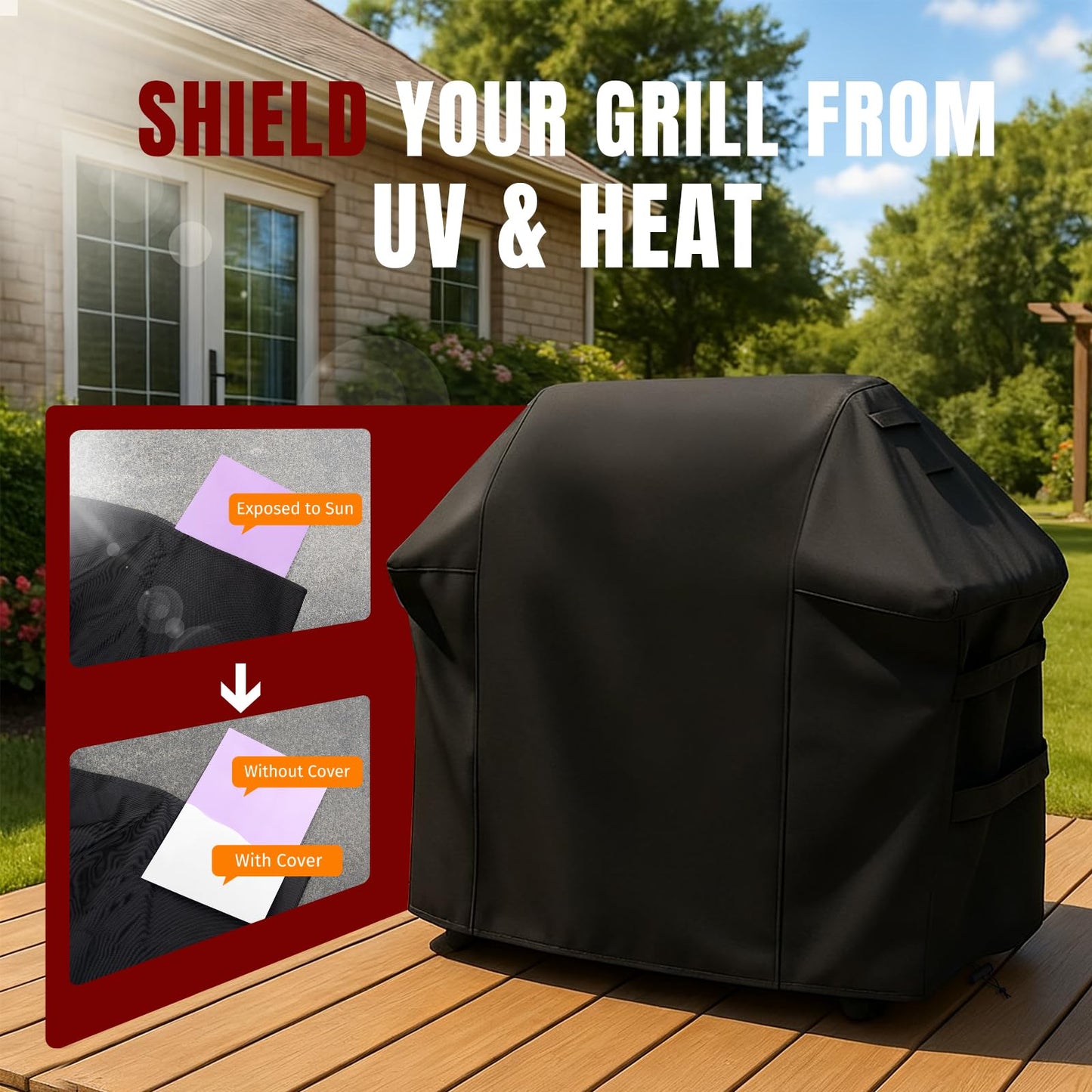 SHINESTAR Grill Cover for Weber Spirit 200/300 Series, Spirit II 200/300, Spirit E/S-210 220 310 320 330, Waterproof 600D Heavy Duty BBQ Cover with Double Straps & Built-in Vents, 52-Inch, Black