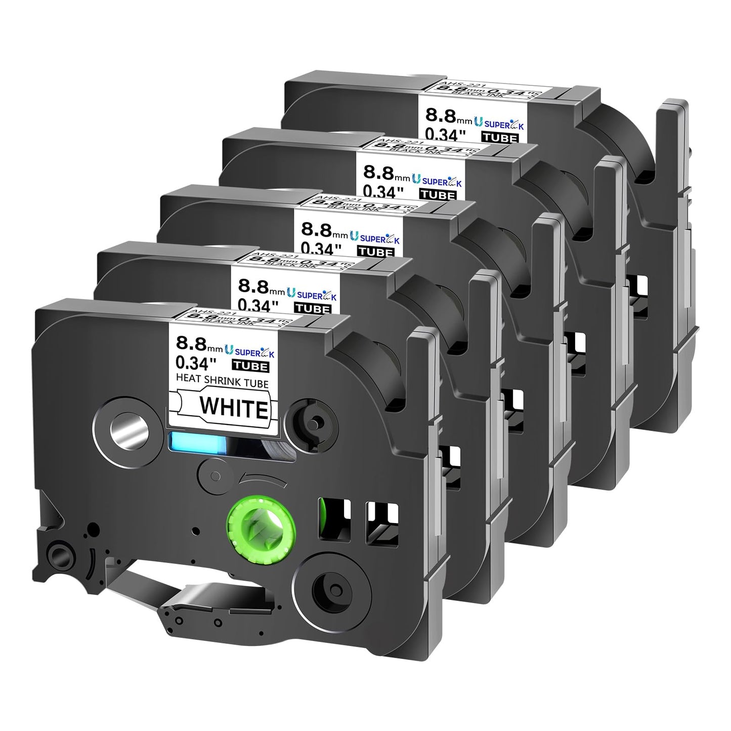 SuperInk 5 Pack Compatible for Brother HSe-221 HSe221 HS-221 HS221 Black on White Heat Shrink Tube Label Tape use in PT-D210 PT-D400 PT-E300 PT-E500 PT-P750WVP Printer (0.34''x 4.92ft, 8.8mm x 1.5m)