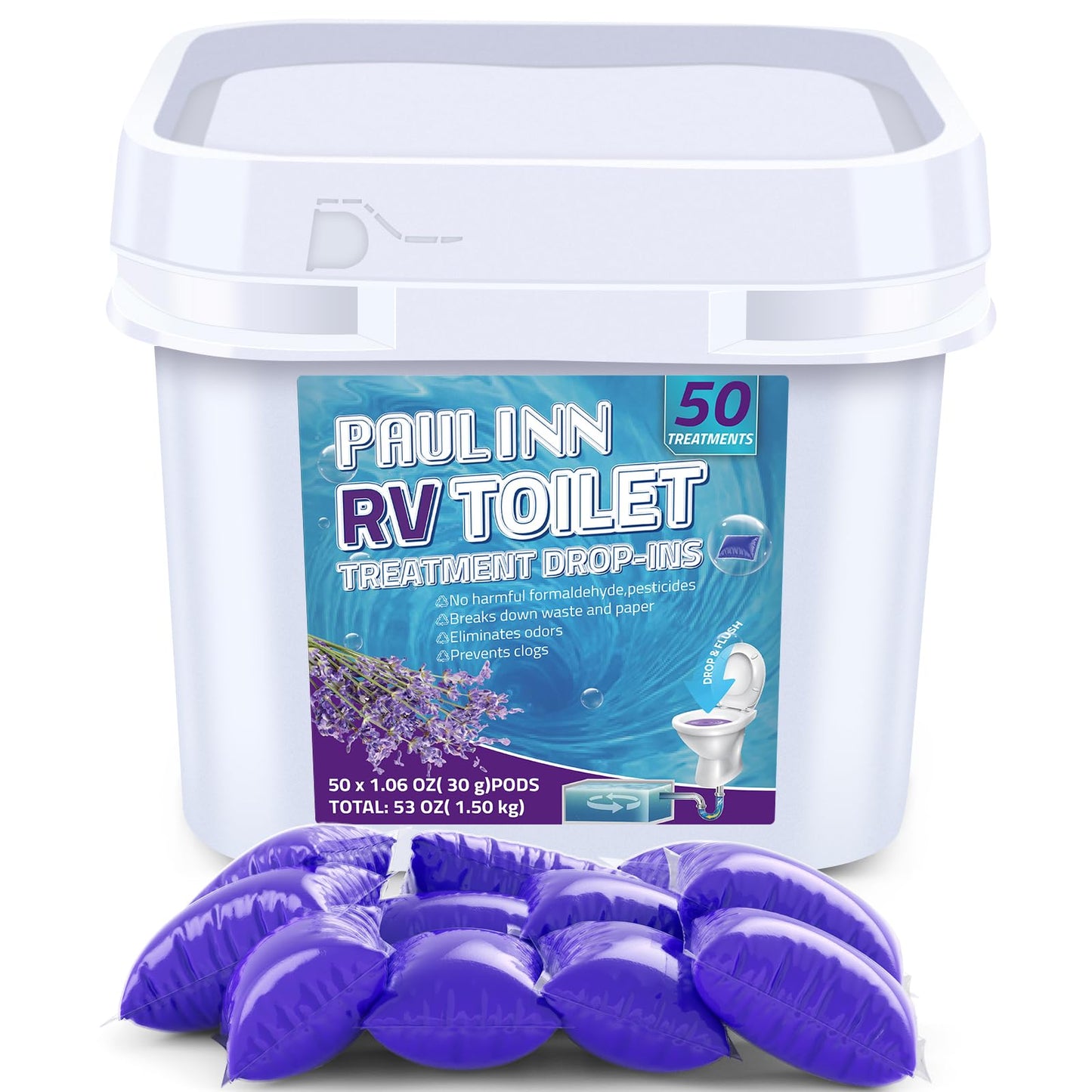 RV Toilet Treatment, 50 Packs Septic Tank Treatment Drop Ins Rv Accessories for Trailer Camper, Lavender