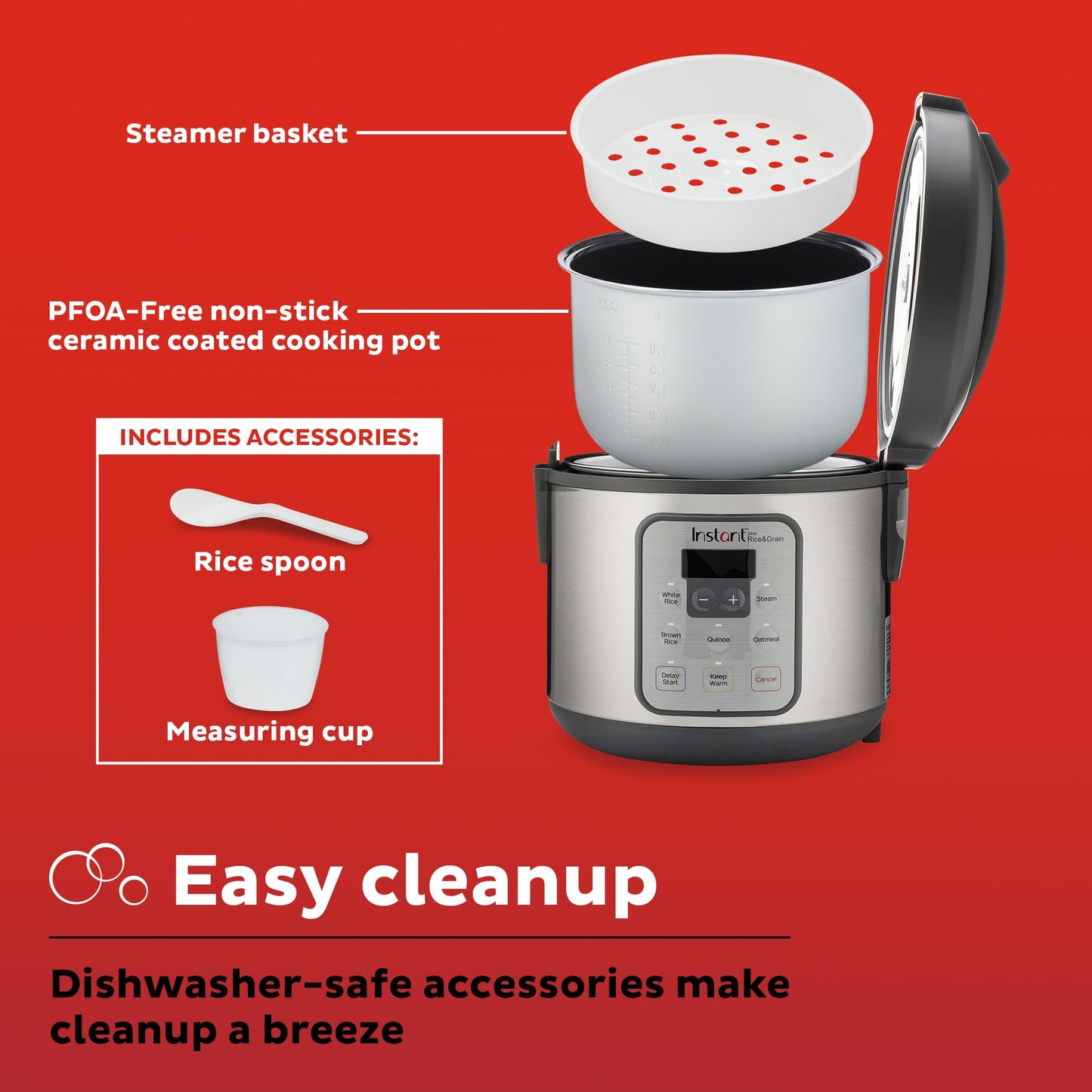 Instant Zest 8 Cup Rice Cooker, Steamer, Cooks Rice, Grains, Quinoa and Oatmeal, No Pressure Cooking Functionality