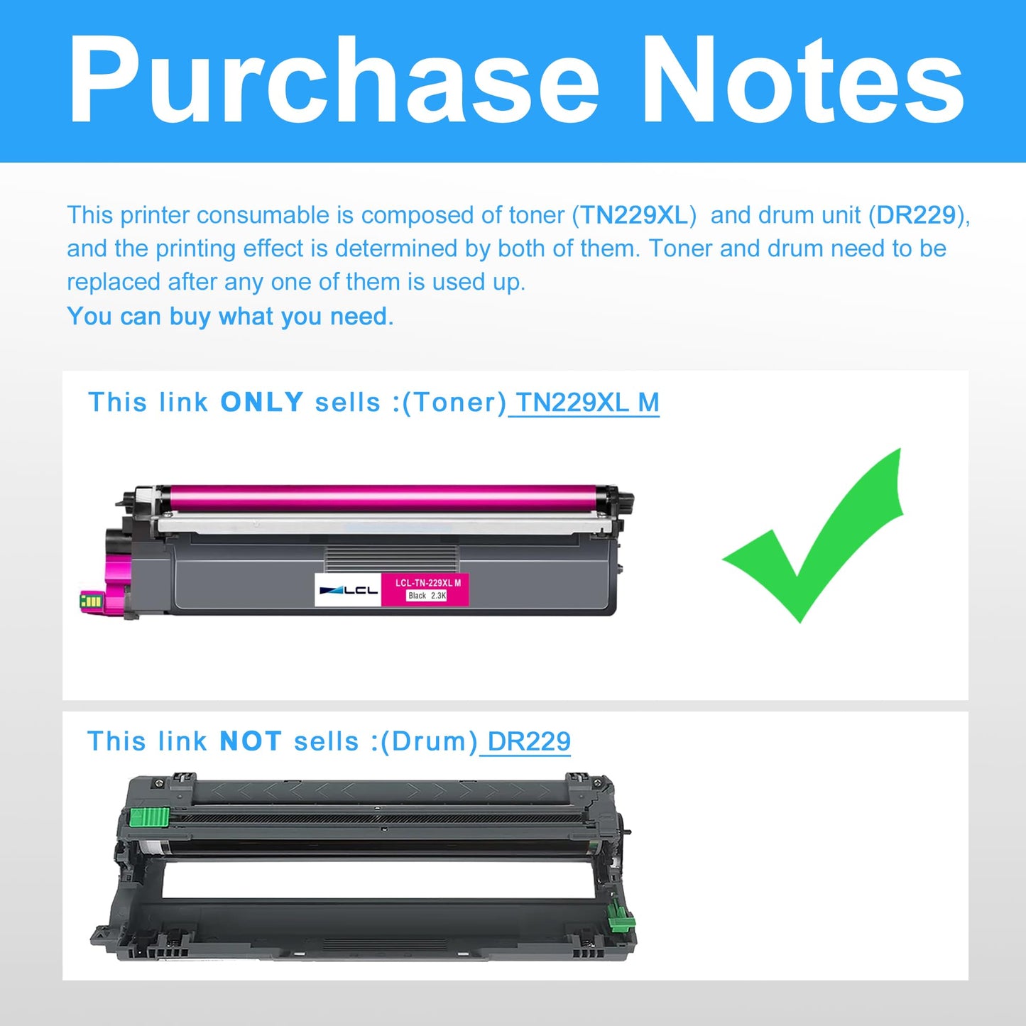TN-229XL TN229XL Magenta Toner Cartridge Replacement for Brother TN229 TN229XLM for HL-L3220CDW HL-L3280CDW HL-L3295CDW HL-L3300CDW HL-L8245CDW MFC-L3720CDW MFC-L3765CDW MFC-L3780CDW MFC-L8395CDW(1PK)